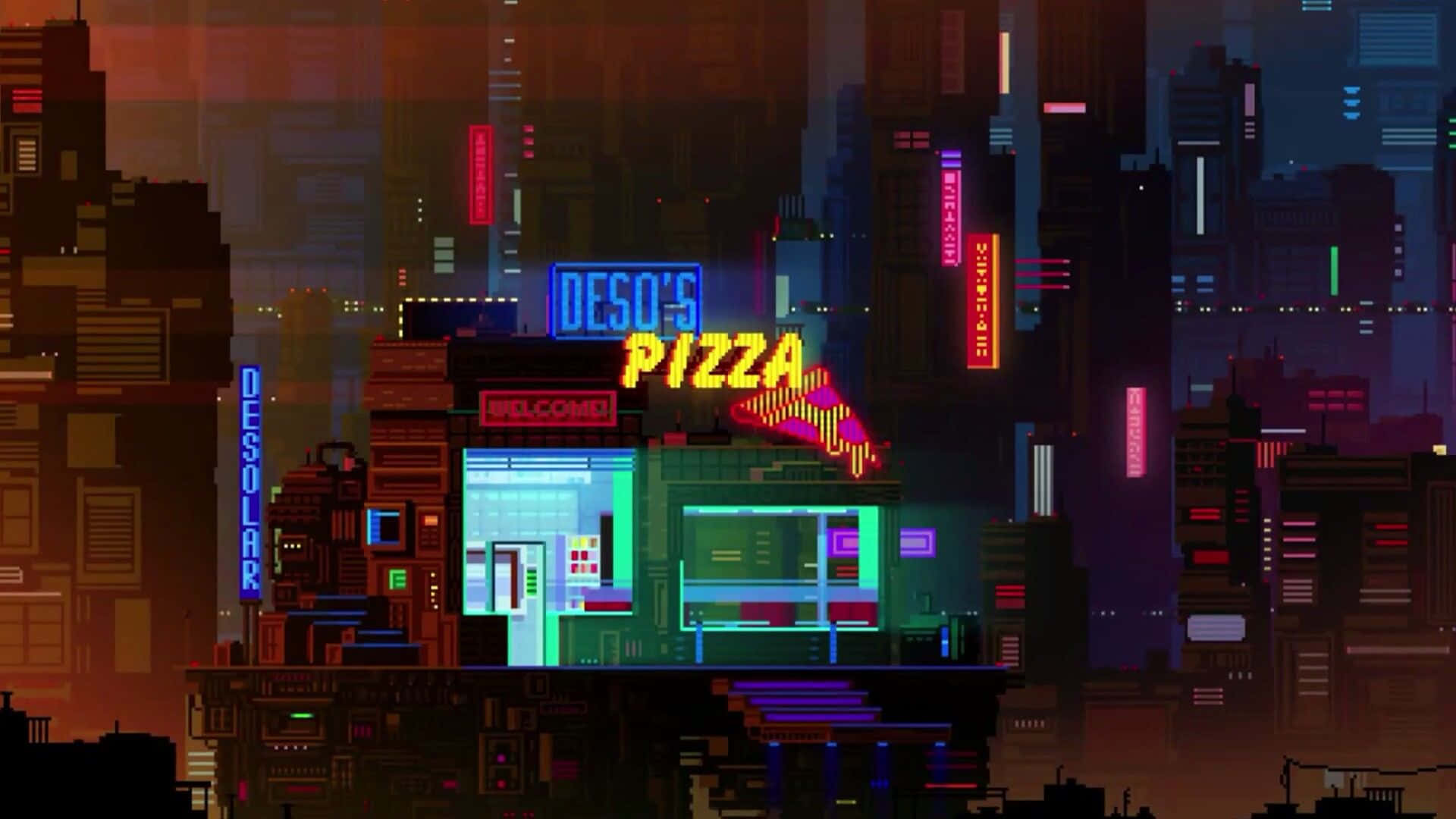 City Pixel Art, neon, cyberpunk cityscape, Full HD Desktop Wallpaper