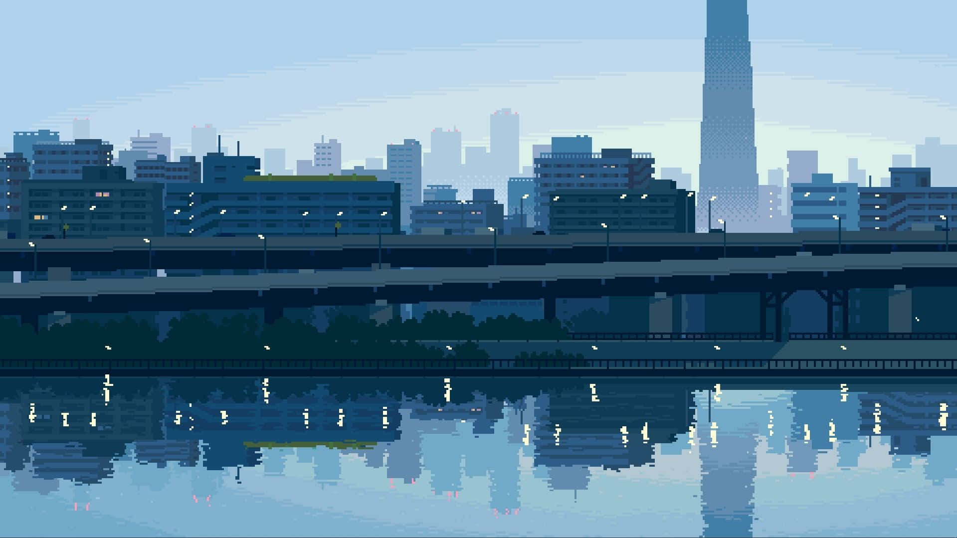 City Pixel Art, black and white, pixel art rendering, HD Desktop Wallpaper