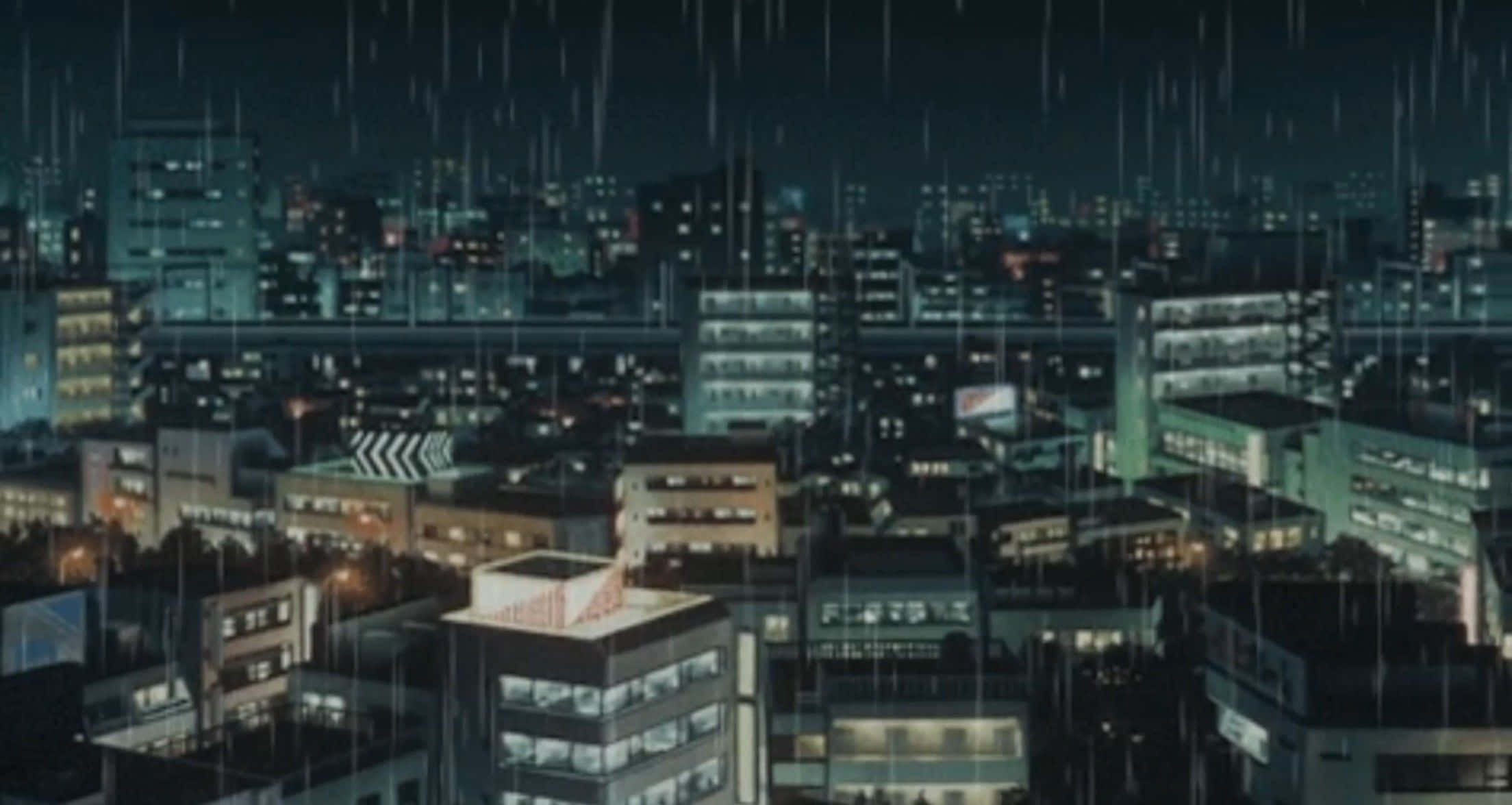 neon-lit cityscape, rain streaks, wet streets, Full HD Desktop Wallpaper