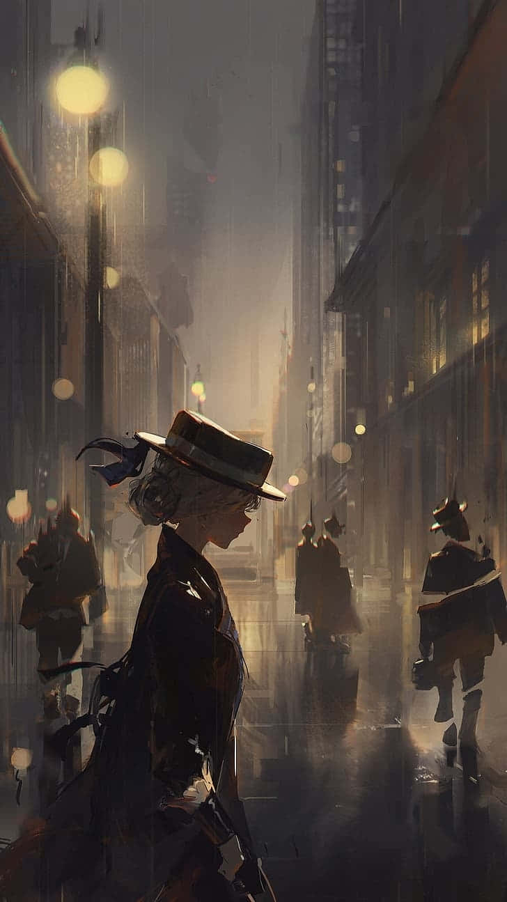 elegant woman, rain-slicked city street, dusk, HD Phone Wallpaper