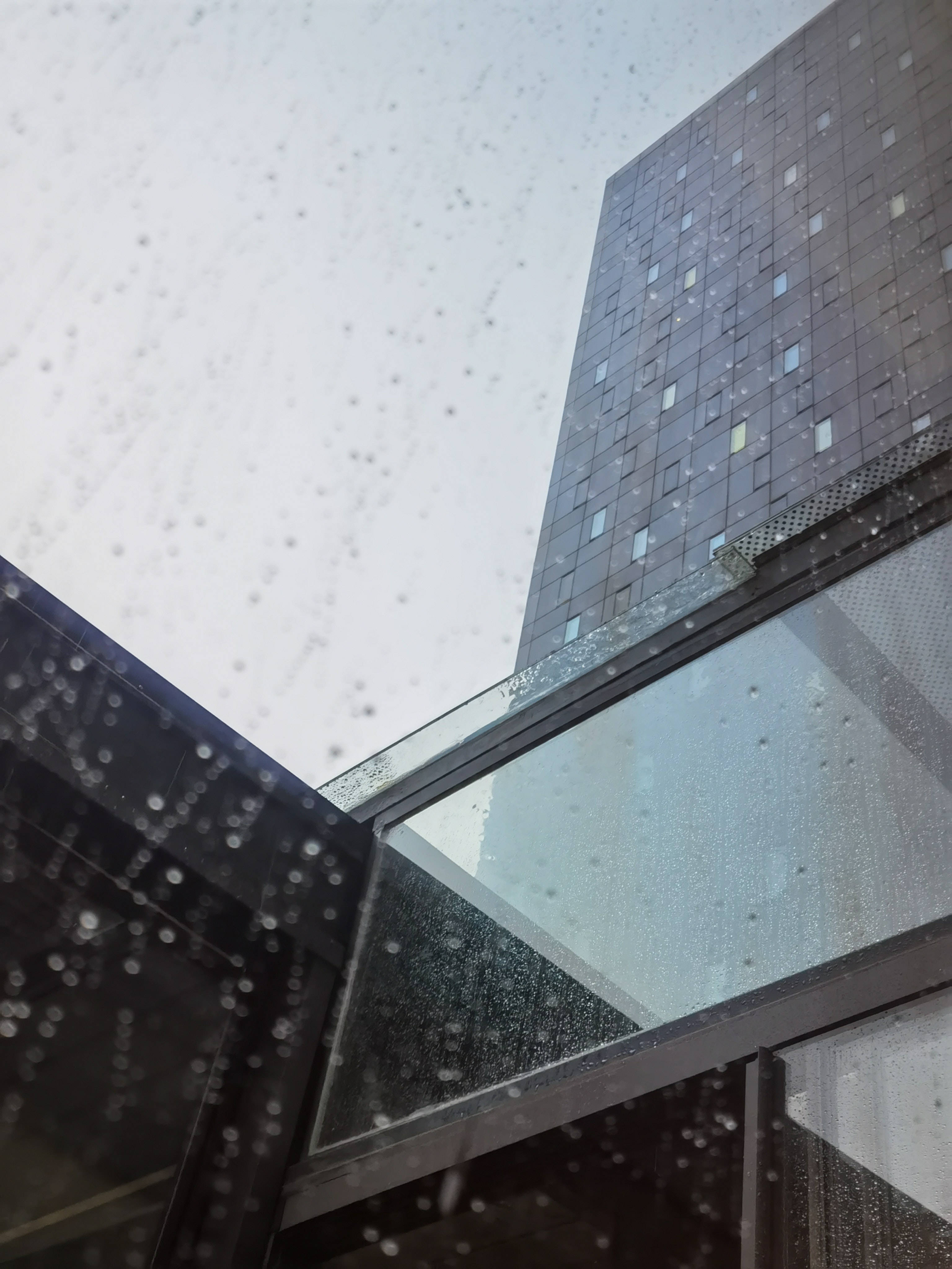 gray sky, raindrops, glass window, 4K Phone Wallpaper