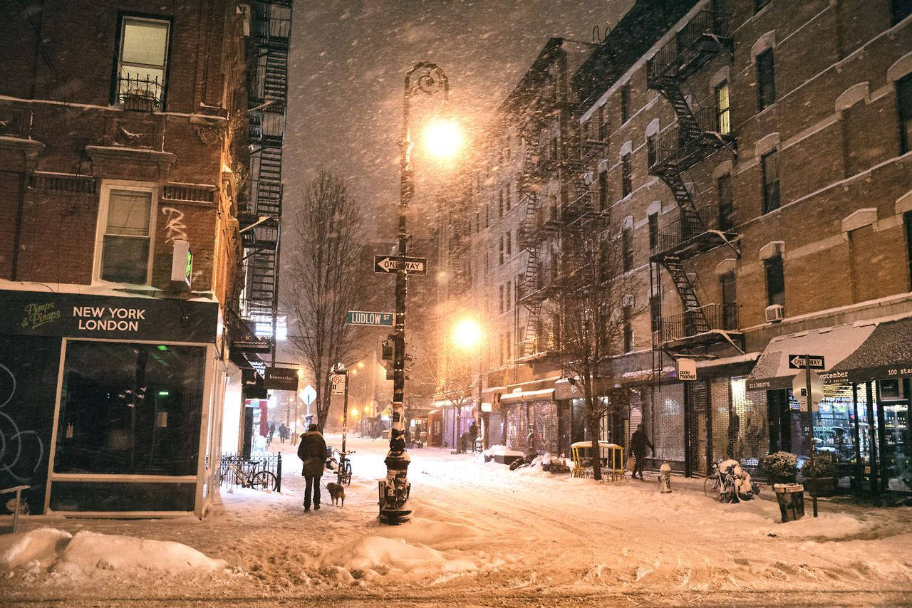 Winter New York Night, iPhone, snow, HD Desktop Wallpaper