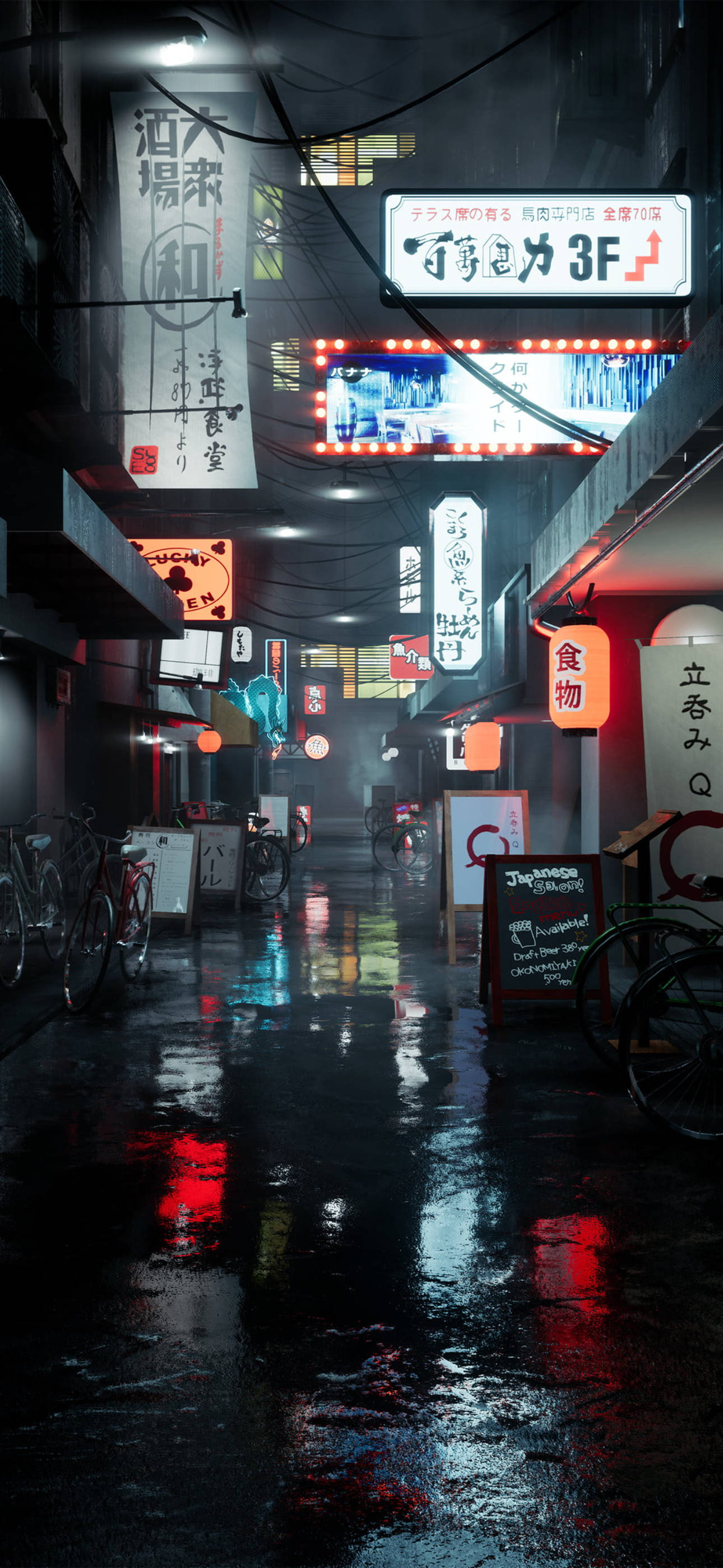 Japanese Aesthetic, iPhone, wet alleyway, 2K Phone Wallpaper