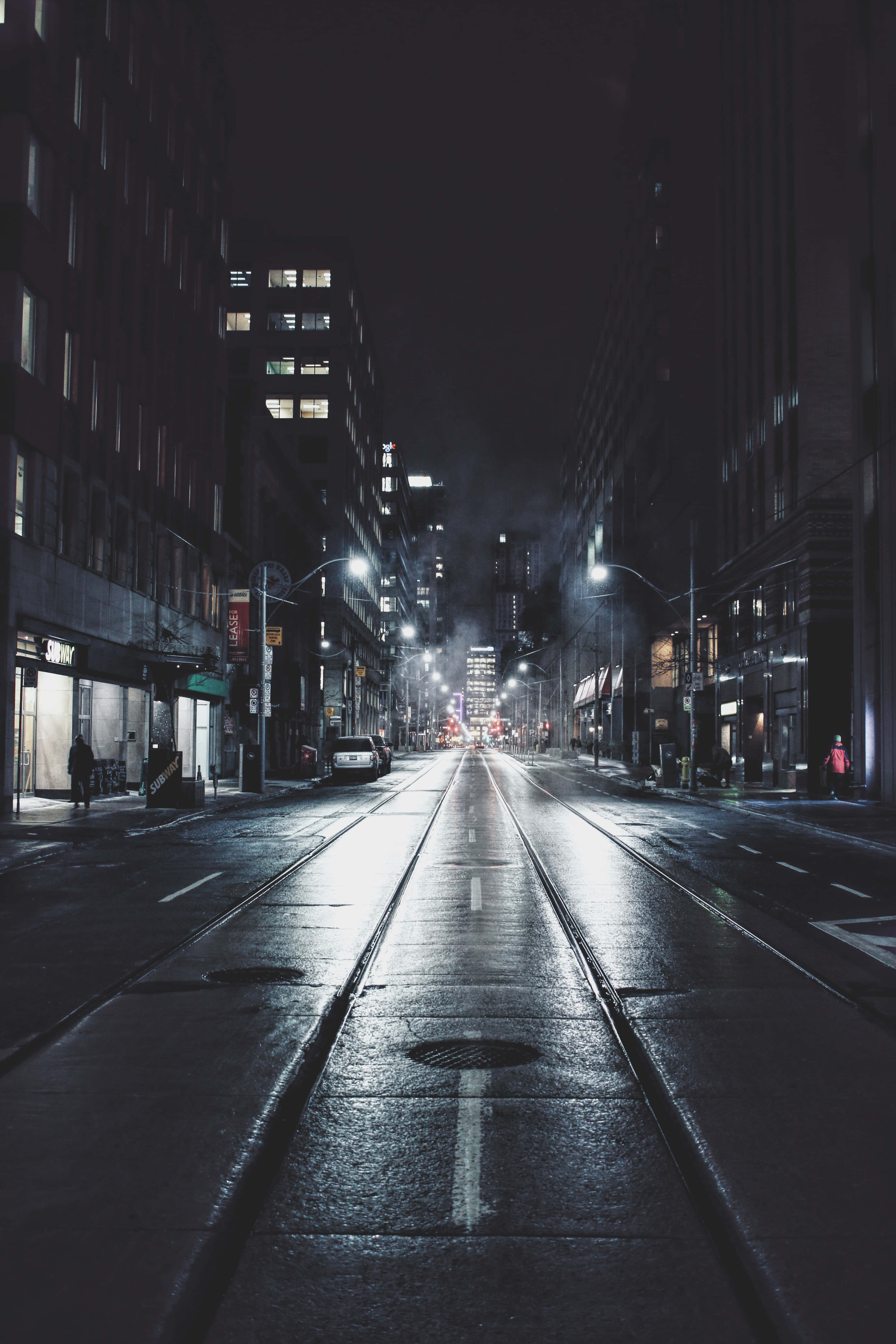 City Street, night, wet city street, 5K Phone Wallpaper