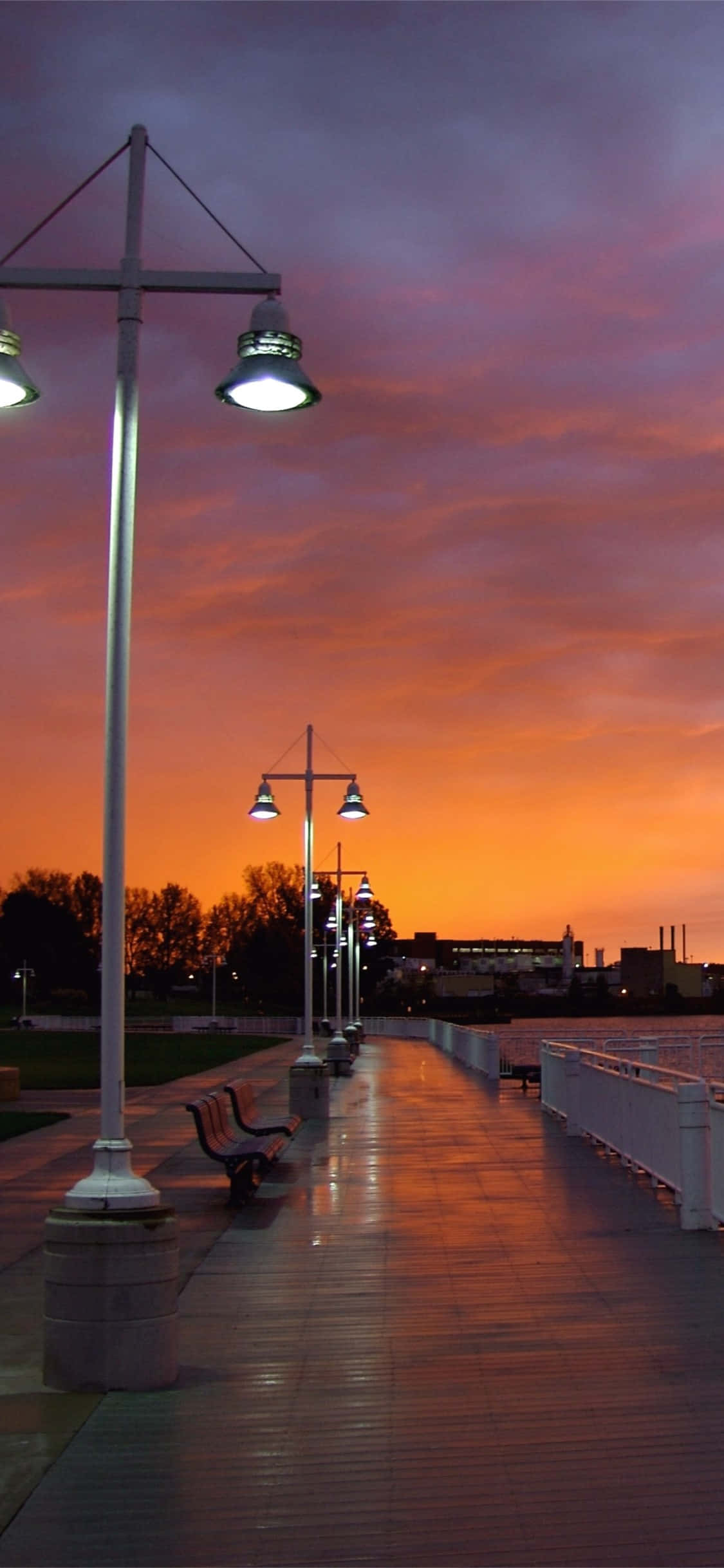 City Sunset iPhone, sidewalk, dusk, Full HD Phone Wallpaper