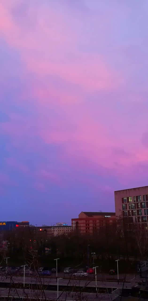 City Sunset iPhone, sunset, vibrant pink and purple clouds, HD Phone Wallpaper