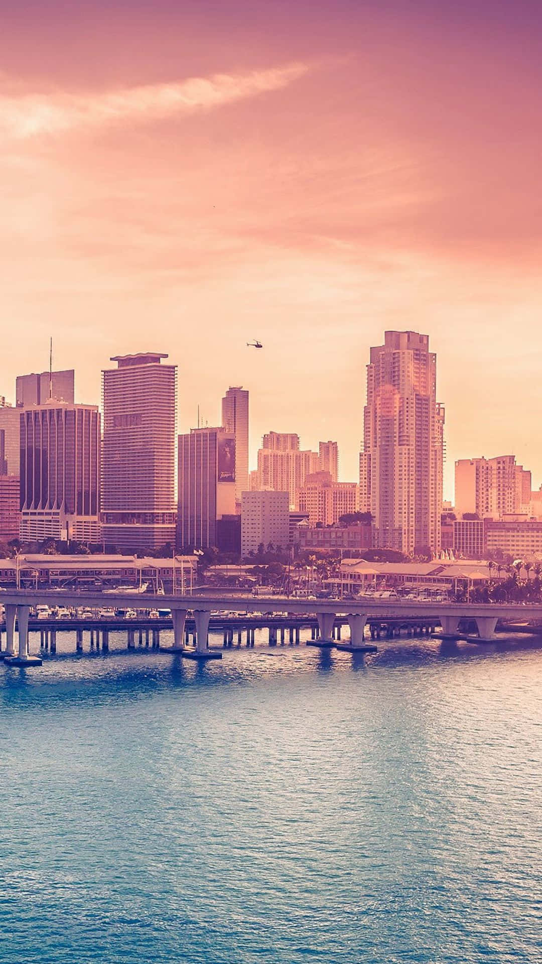 City Sunset iPhone, pink and orange sunset, modern city skyline, Full HD Phone Wallpaper