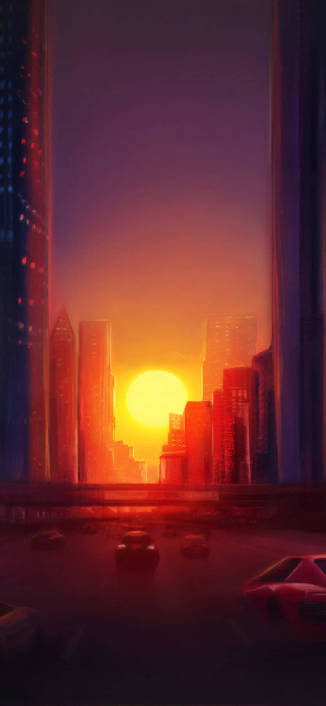 City Sunset iPhone, sun, towering skyscrapers, Full HD Phone Wallpaper