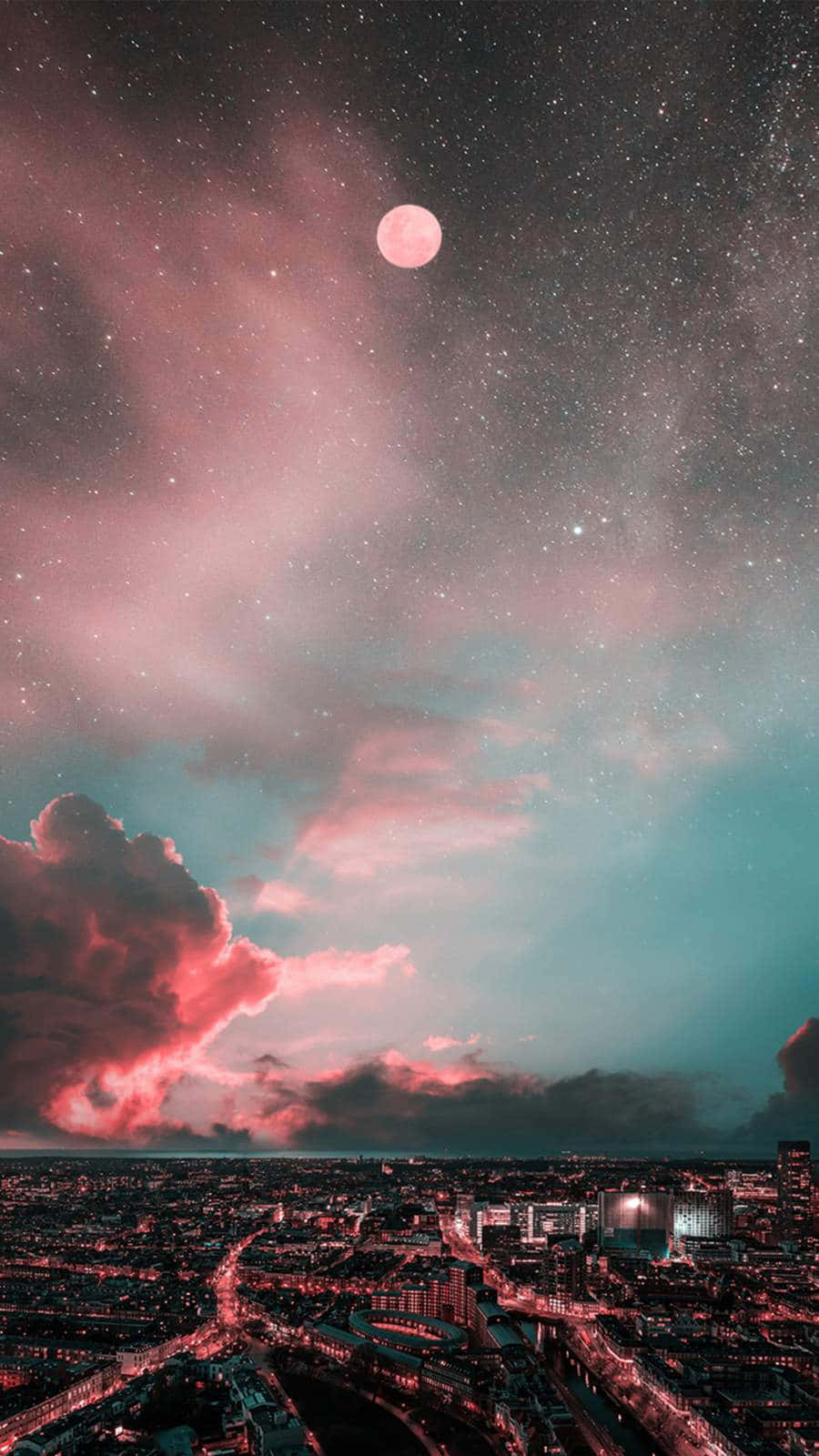 City Sunset iPhone, pink moon, twilight, HD Phone Wallpaper