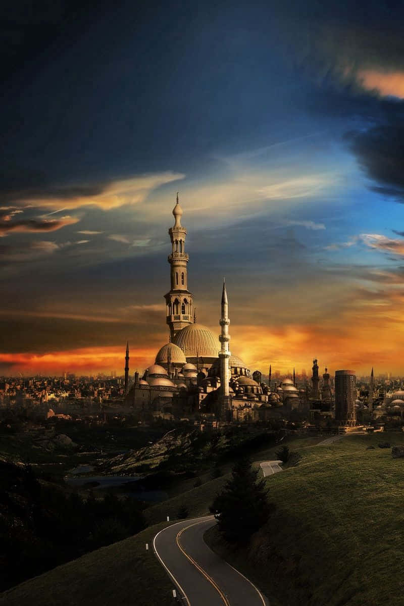 city sunset iphone, grand mosque, domes, SD Phone Wallpaper