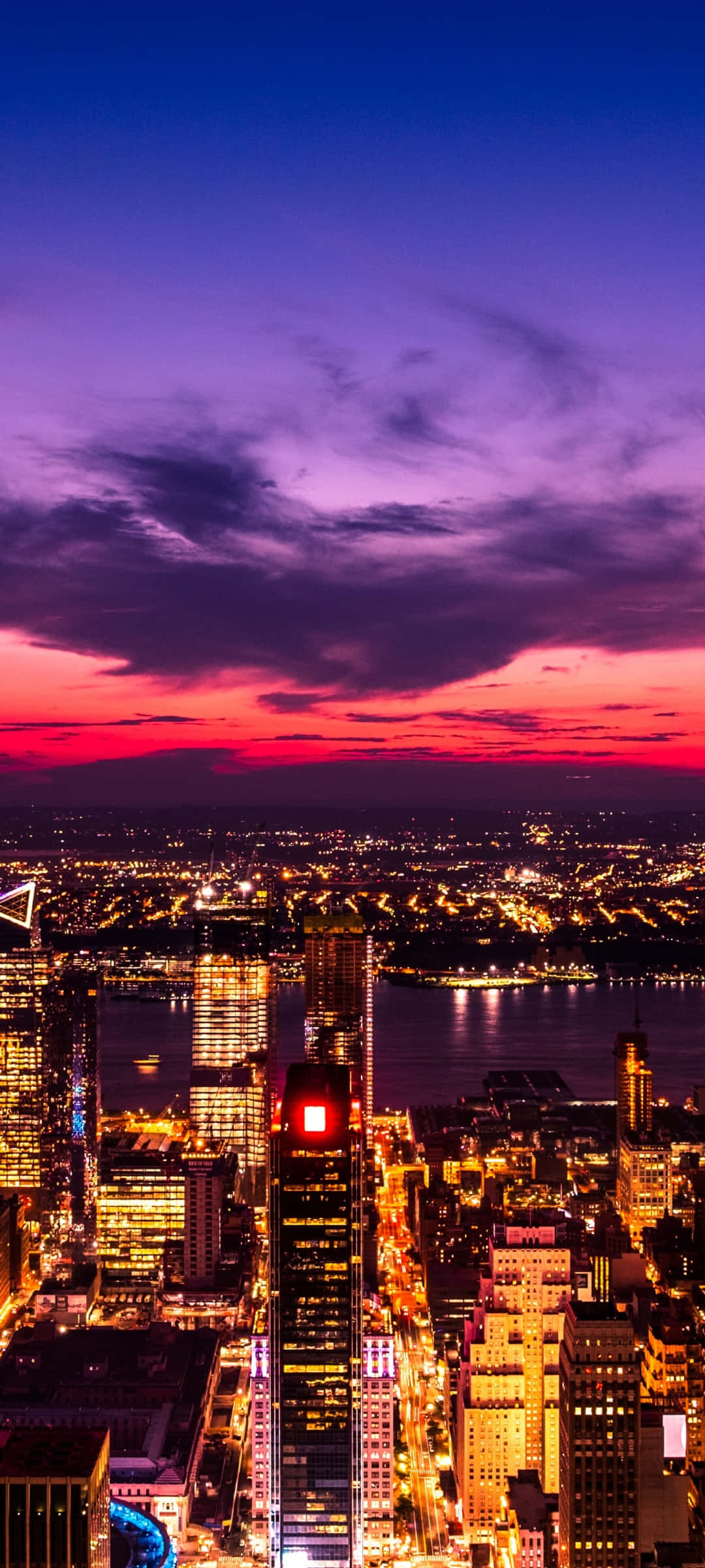 City Sunset iPhone, purple and pink skies, glowing skyscrapers, Full HD Phone Wallpaper