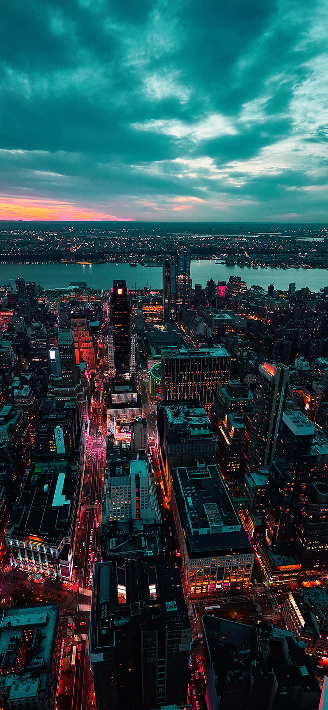 City Sunset iPhone, dusk, neon lights, Full HD Phone Wallpaper