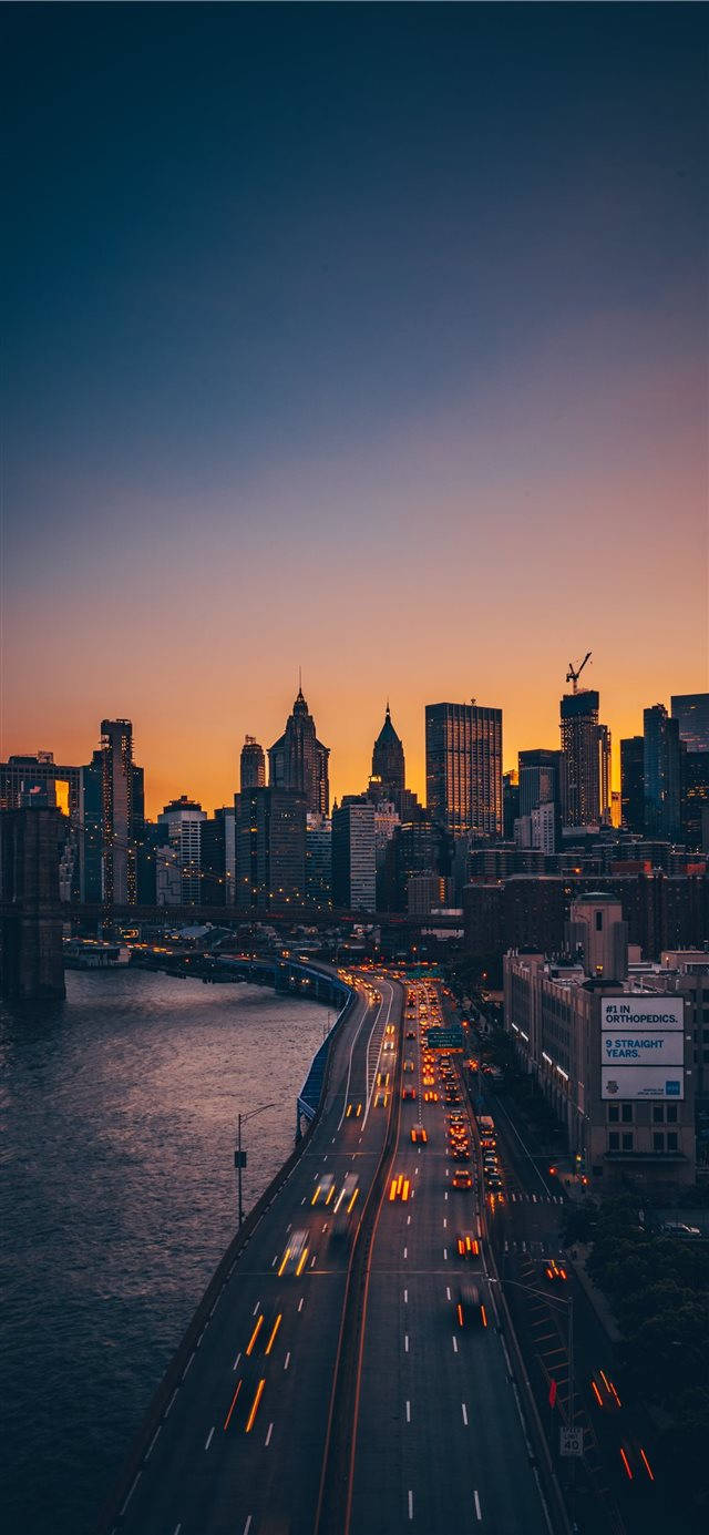 sunset cityscape, iPhone, iOS 10, HD Phone Wallpaper