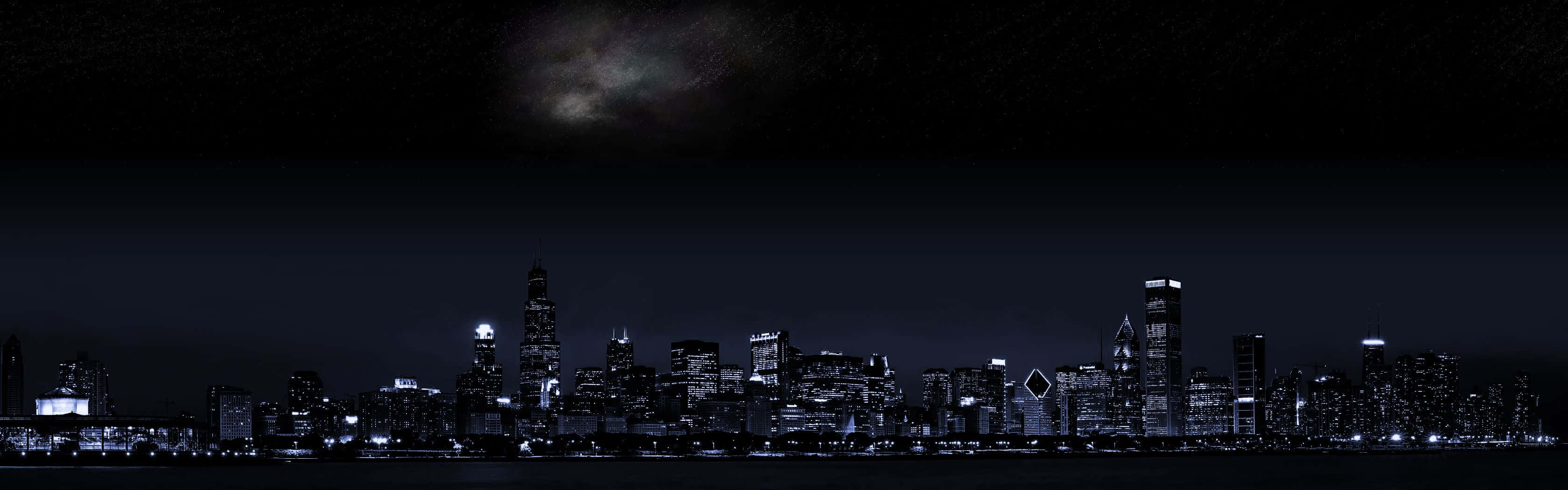 City Skyline, starry sky, Milky Way, 2K Desktop Wallpaper