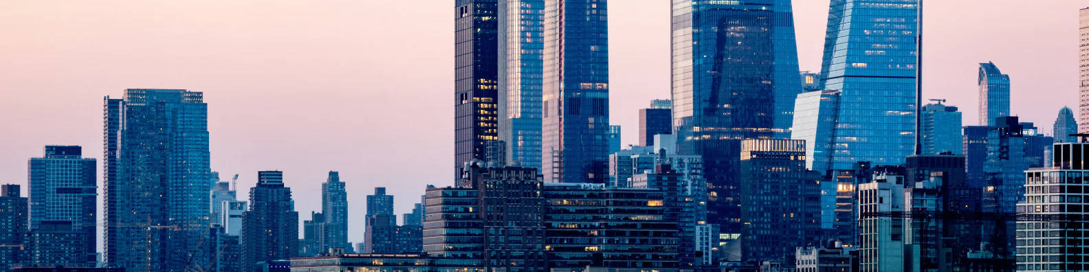 city skyline, dusk, glass skyscrapers, HD Desktop Wallpaper