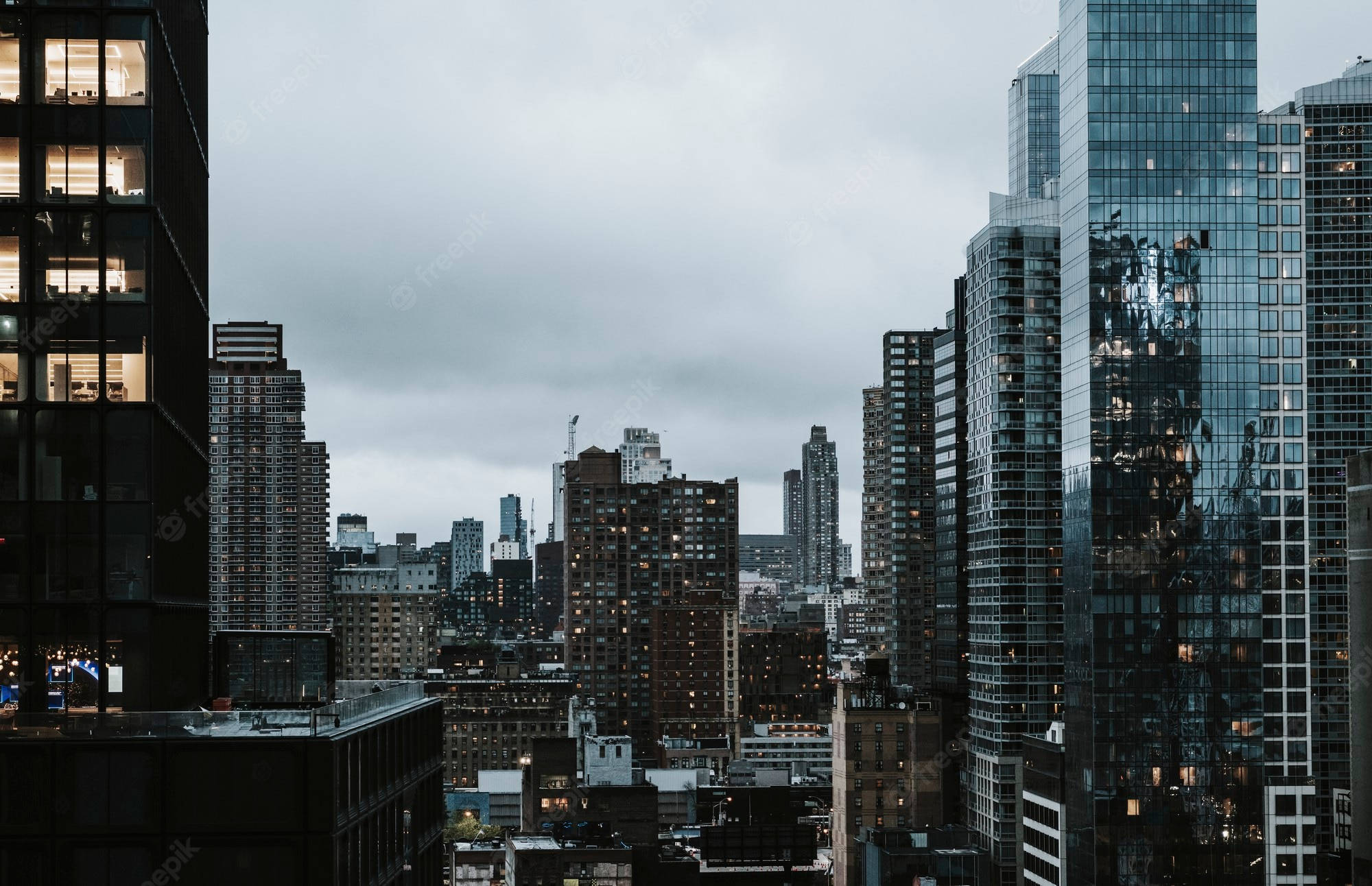 city skyline, dusk, glass skyscrapers, Full HD Desktop Wallpaper