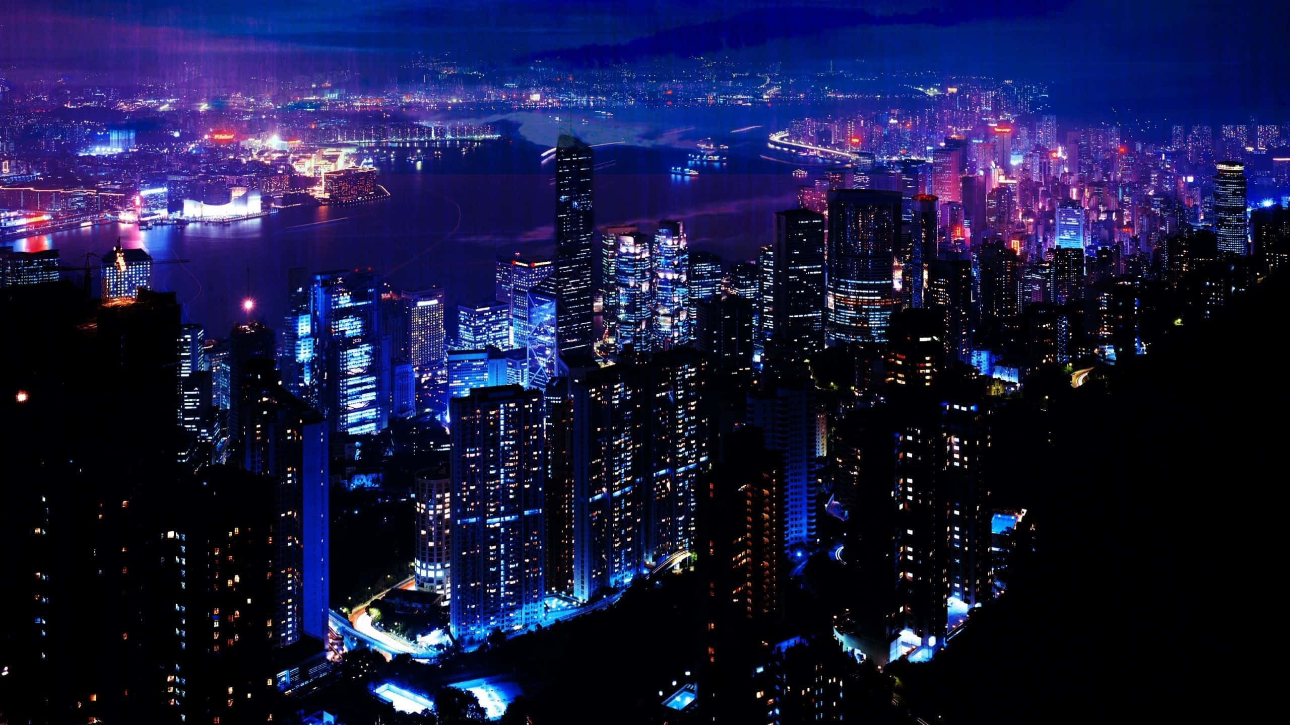 cyberpunk, night city, towering skyscrapers, 2K Desktop Wallpaper