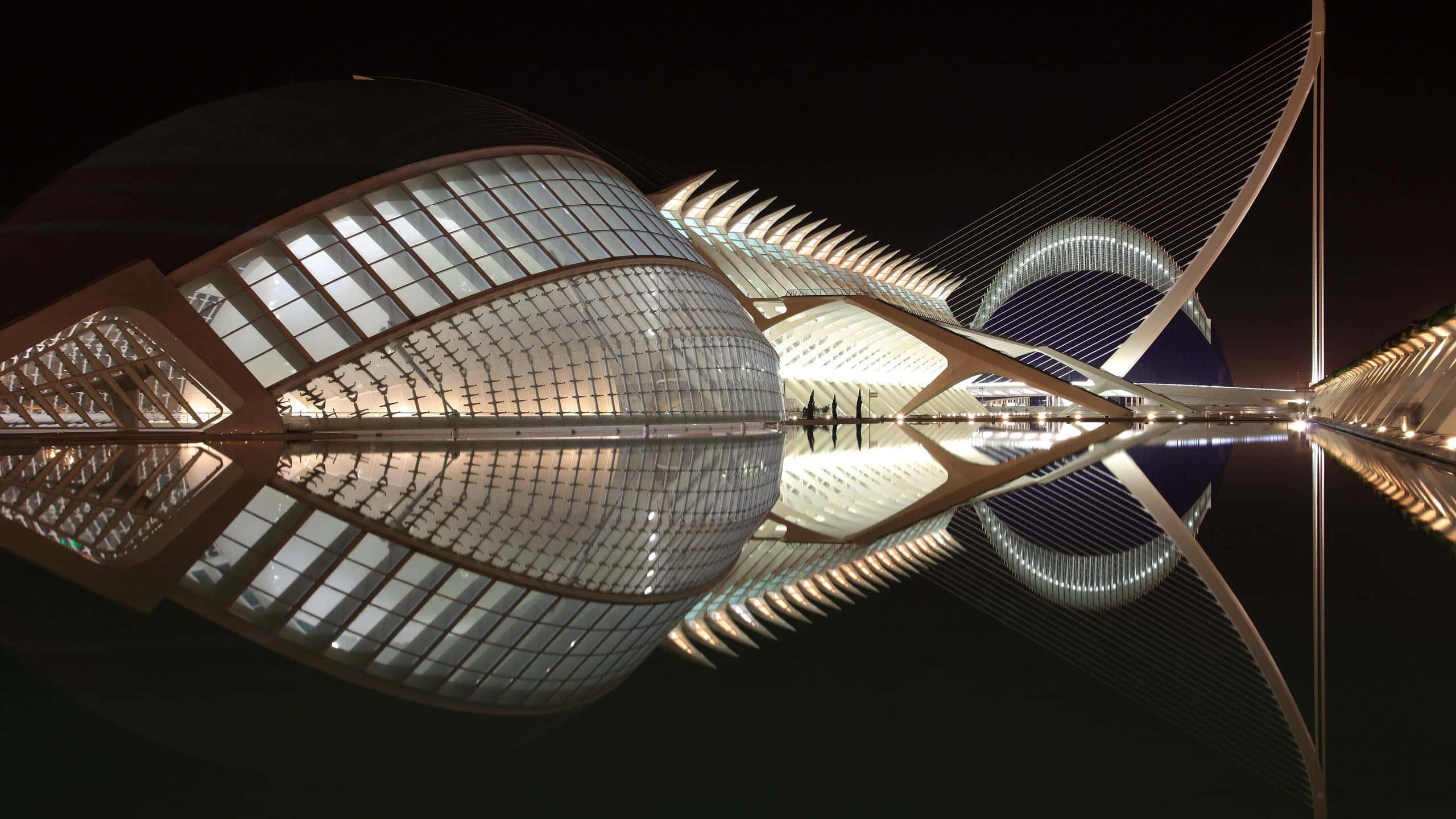 Ciudad De Las Artes Y Las Ciencias, futuristic architectural marvel, glass and steel structure, 2K Desktop Wallpaper