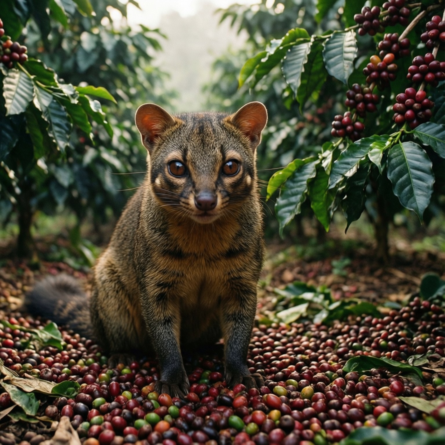 Civet, coffee plantation, coffee berries, HD Desktop Wallpaper
