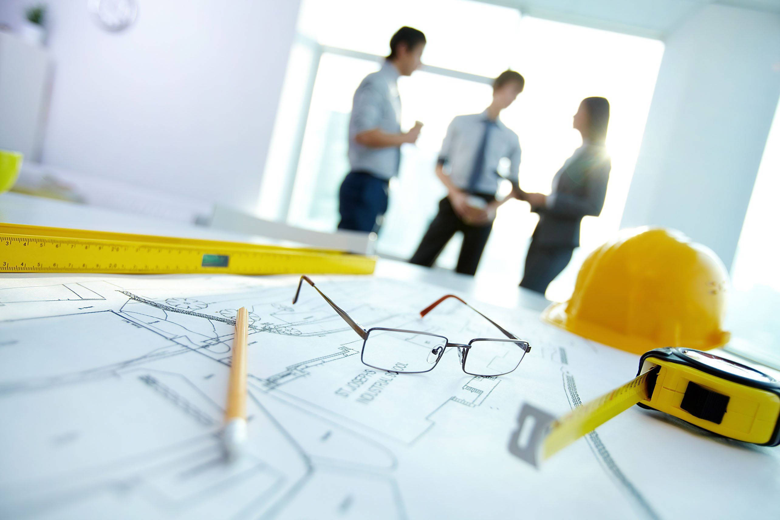 construction tools, blueprints, table, 2K Desktop Wallpaper