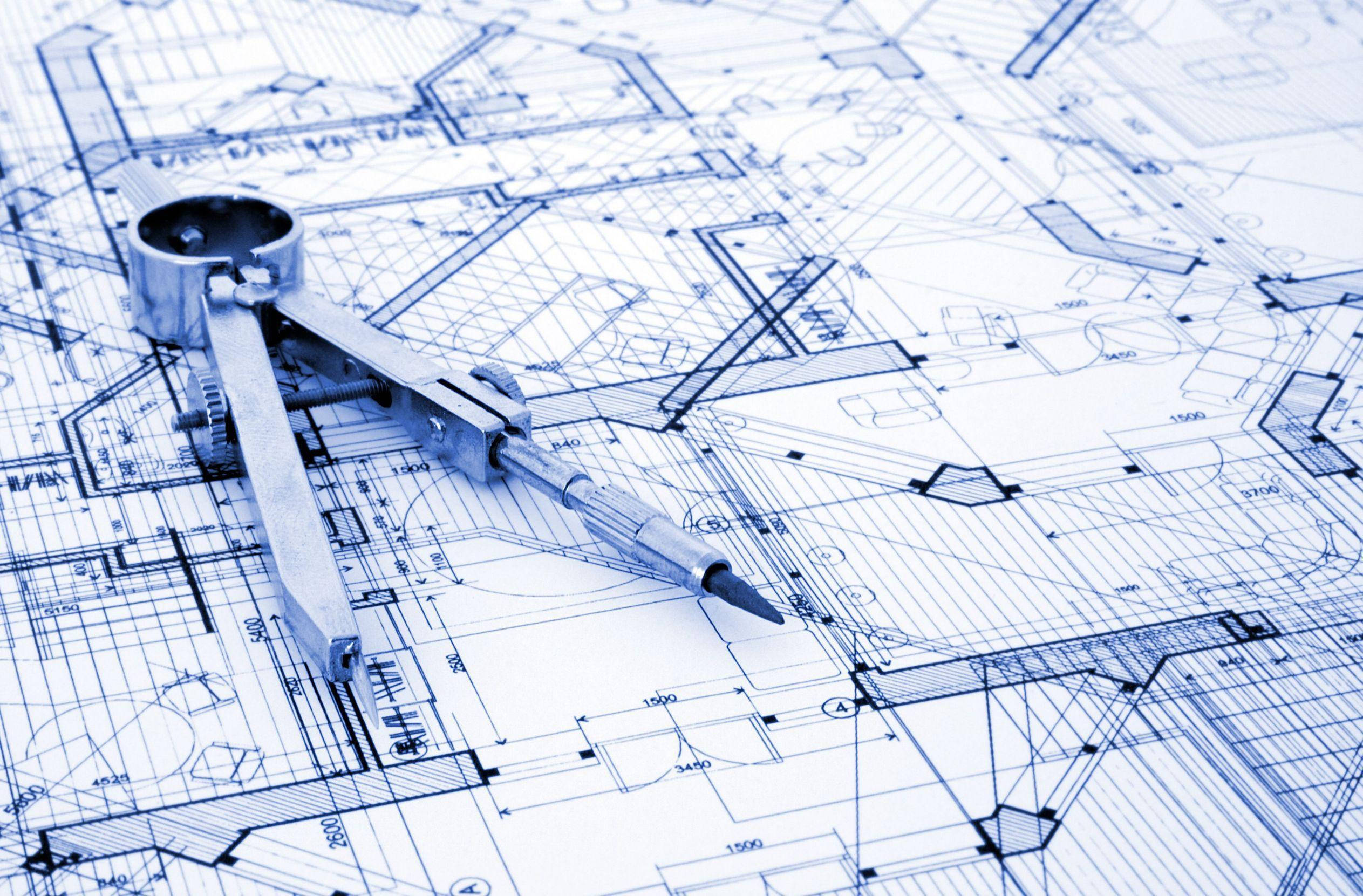 compass, pencil, blue architectural blueprints, Full HD Desktop Wallpaper