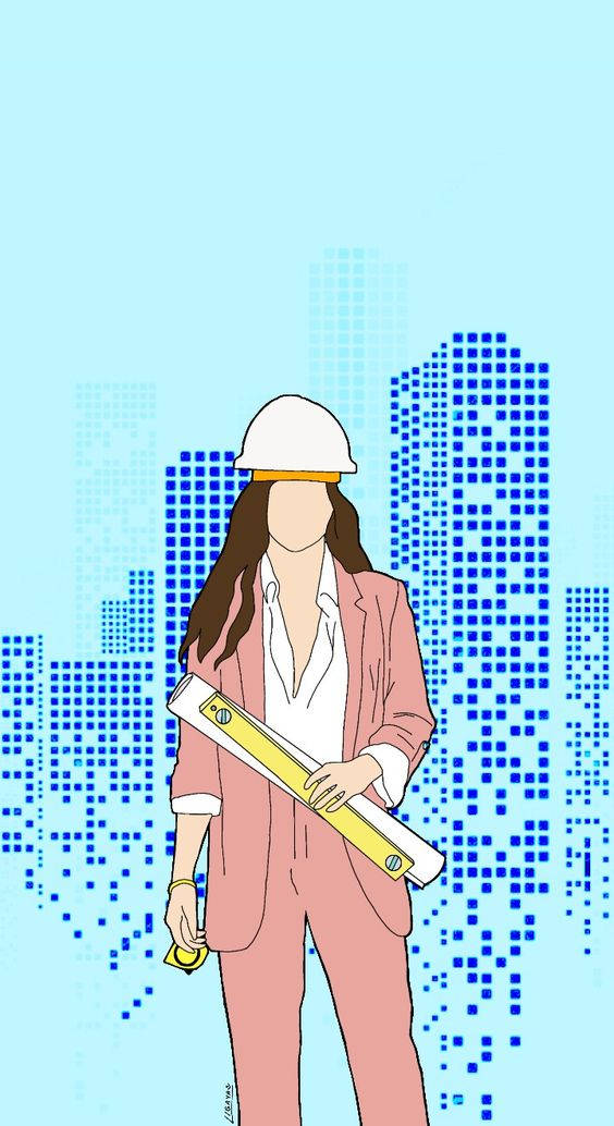 pink suit, white hard hat, blueprints, SD Phone Wallpaper
