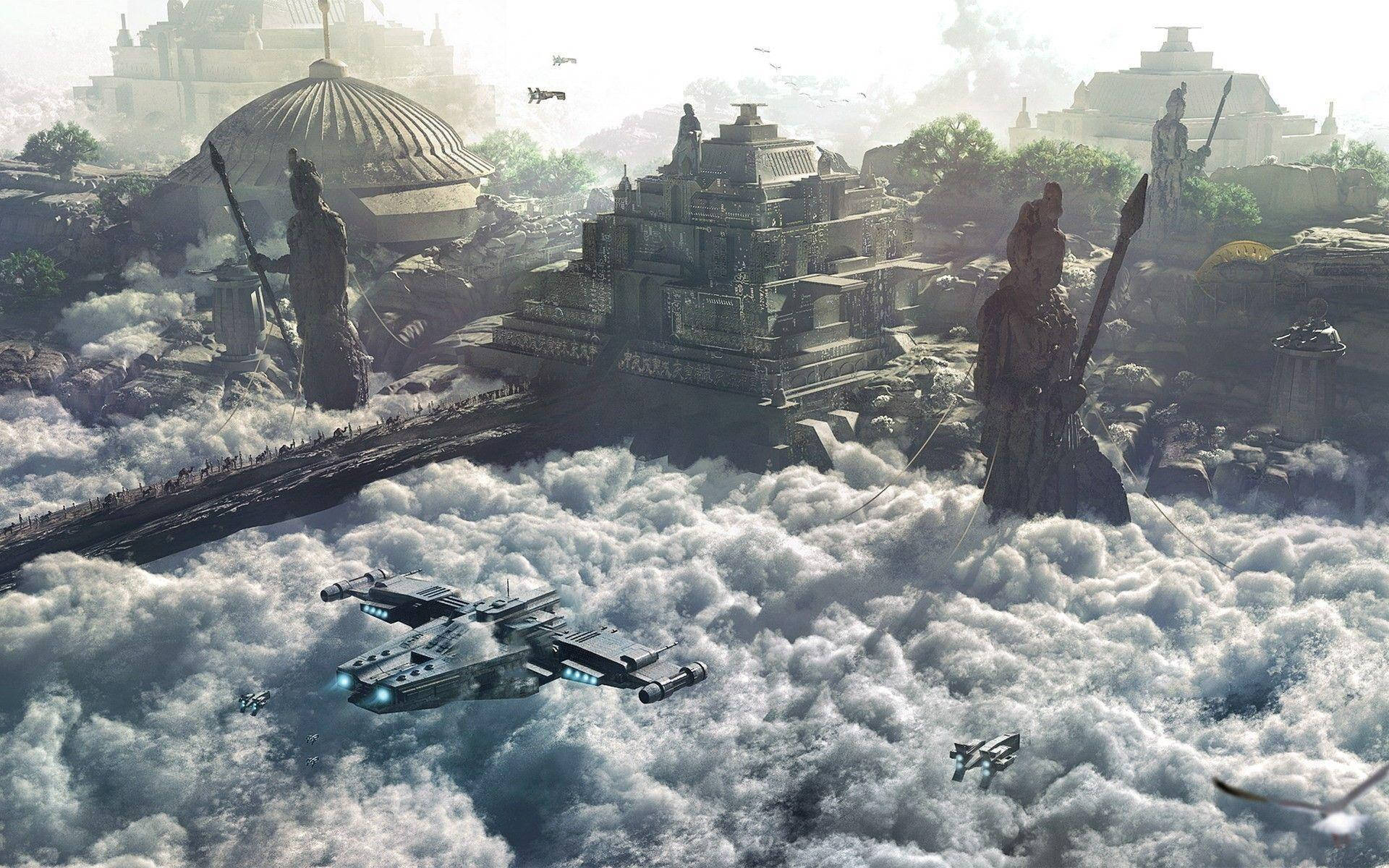 Civilization 5, statues, clouds, Full HD Desktop Wallpaper