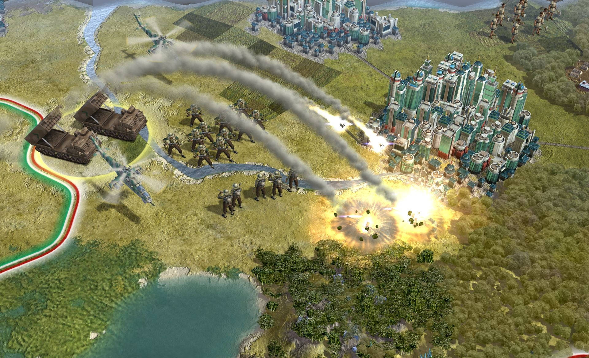 Civilization 5, helicopters, futuristic city, Full HD Desktop Wallpaper