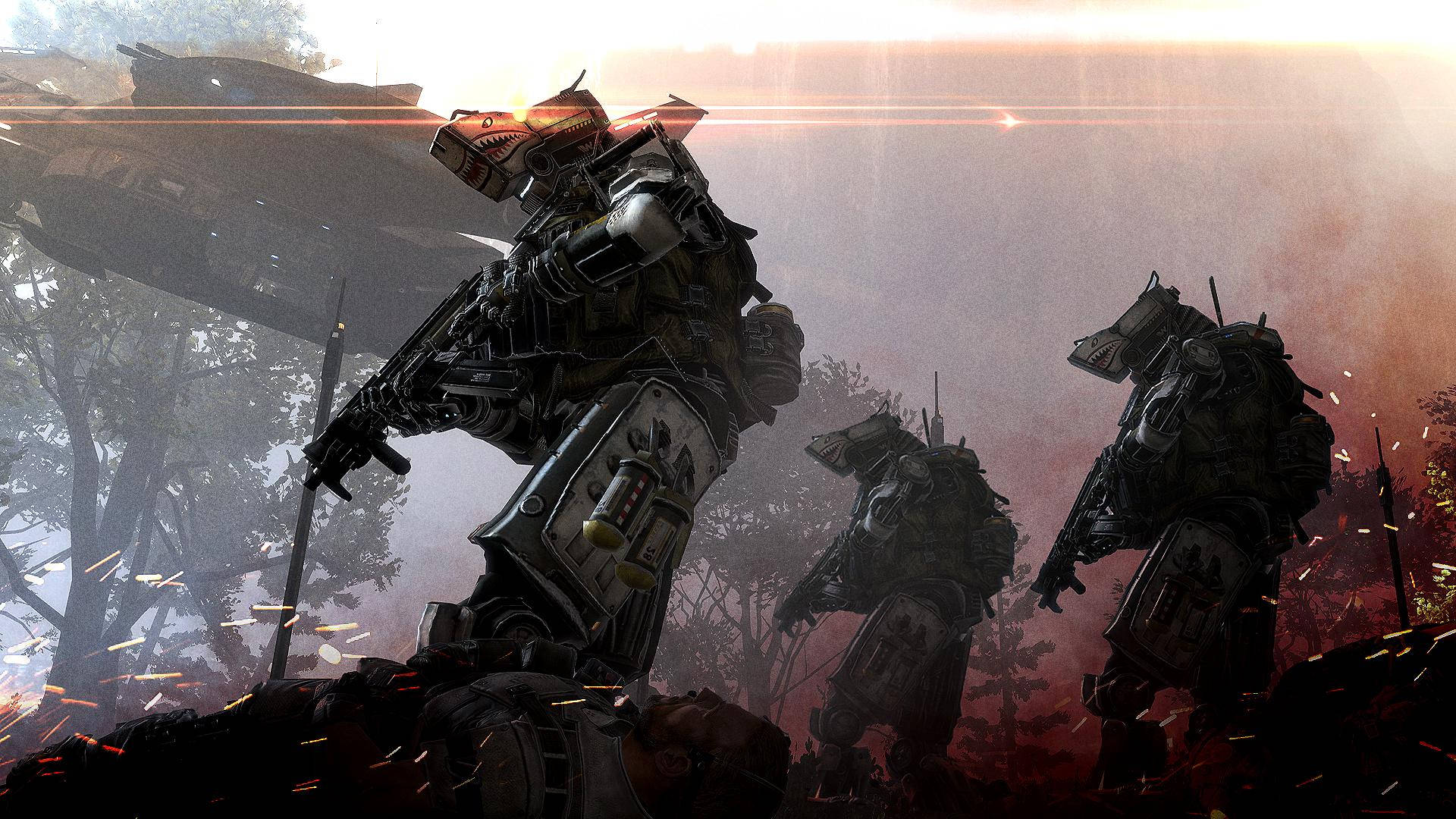 Civilization, giant armored mechs, forest battlefield, Full HD Desktop Wallpaper