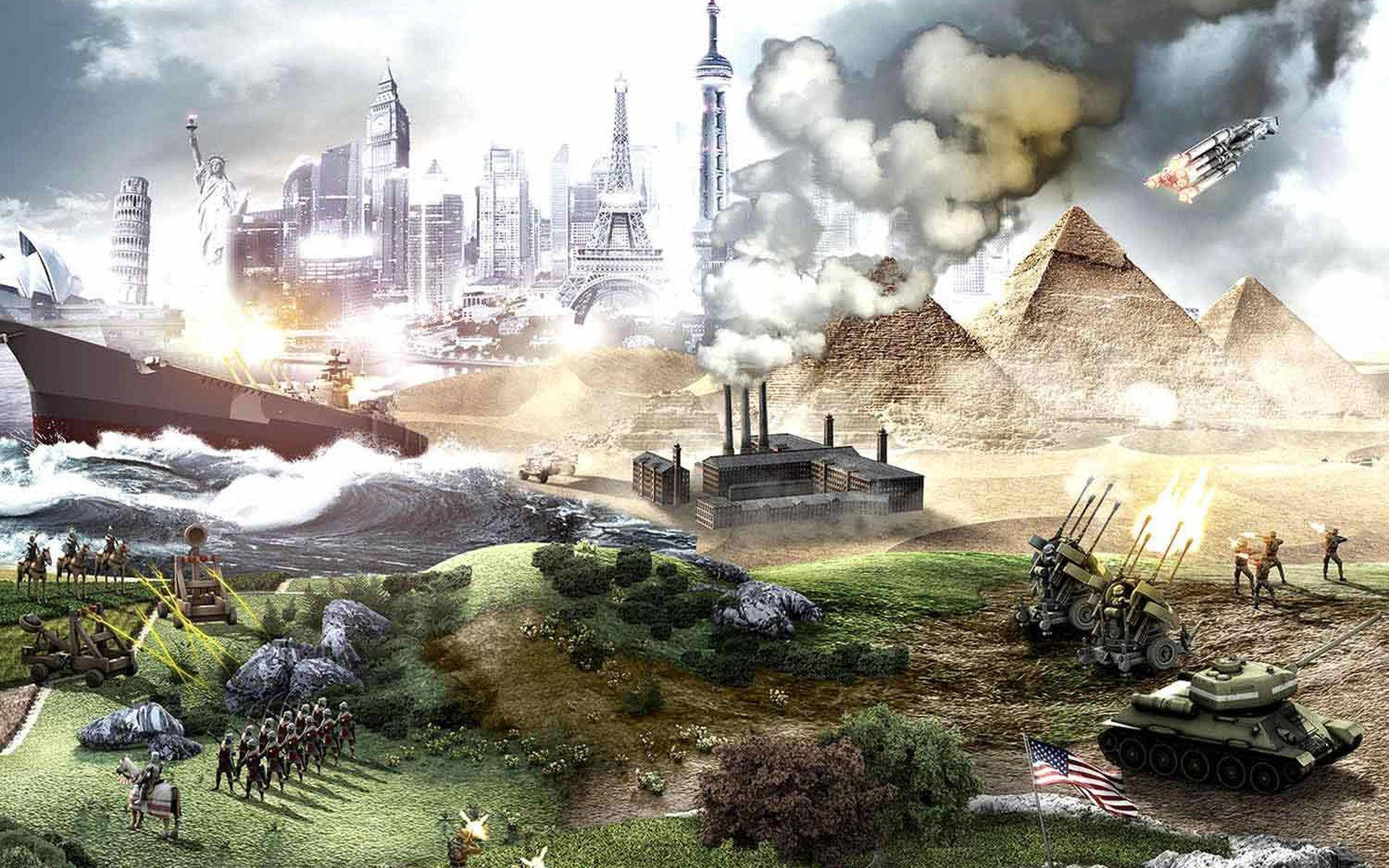 Civilization, global war, iconic landmarks, Full HD Desktop Wallpaper