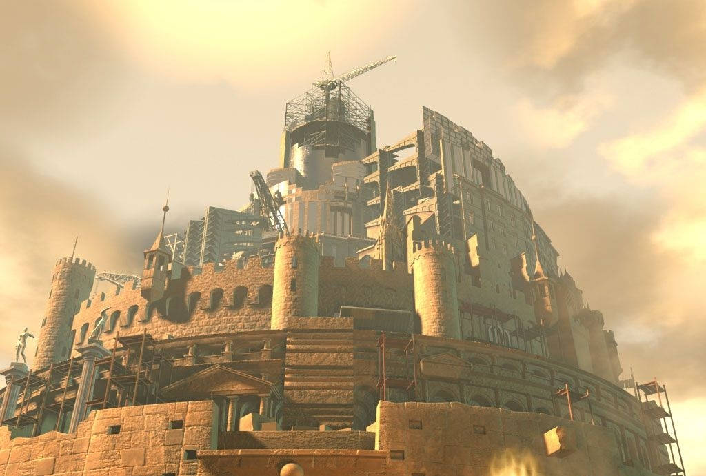 Civilization, medieval castle, cranes, SD Desktop Wallpaper