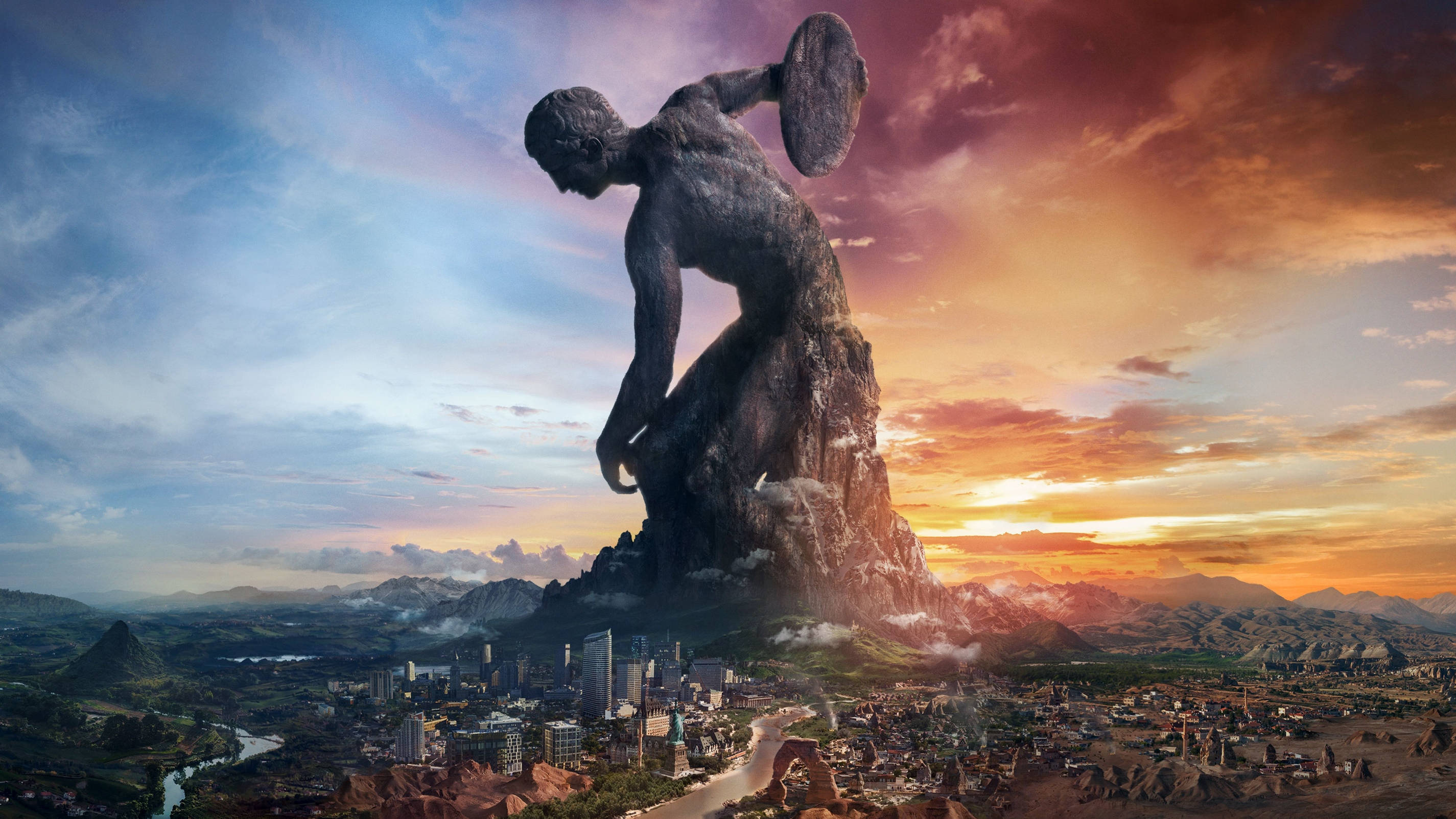 Civilization, statue, mountain, 2K Desktop Wallpaper