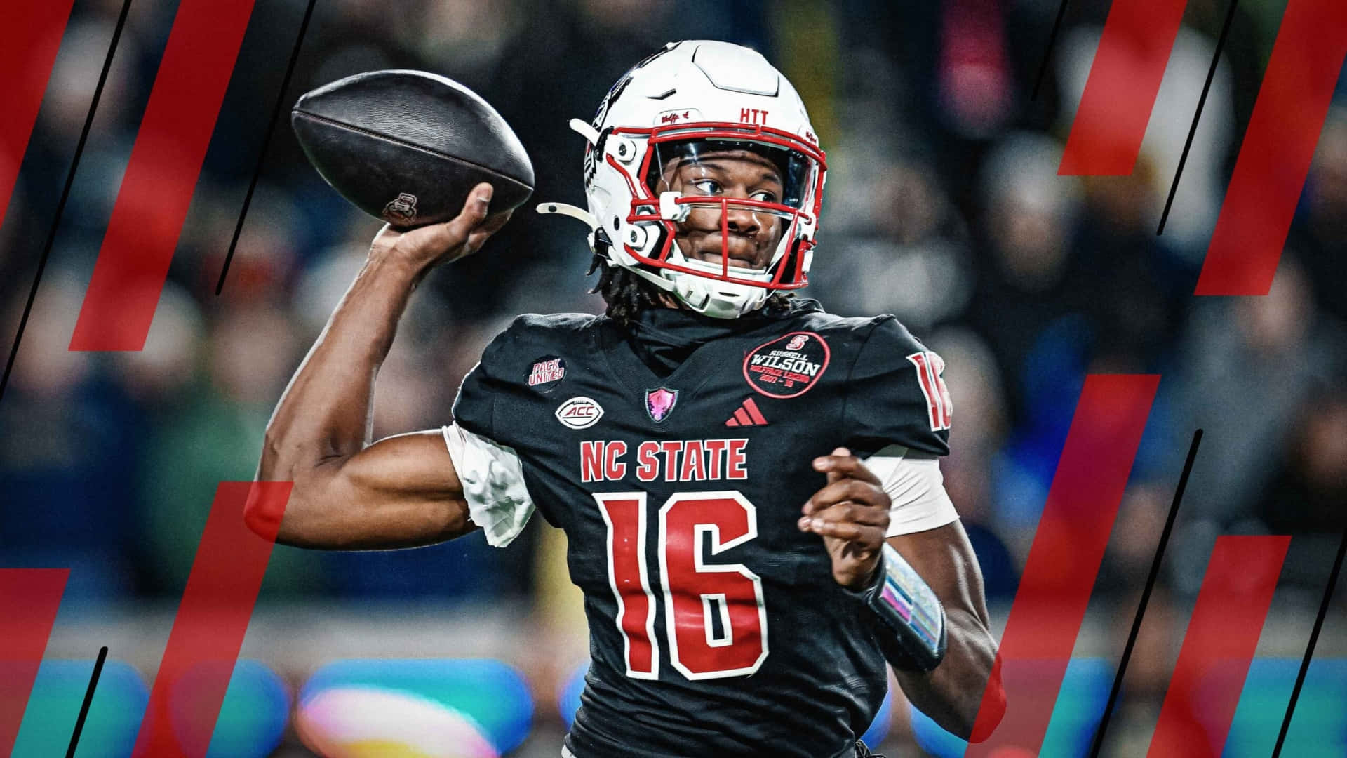 Cj Bailey, NC State football player, black jersey number 16, Full HD Desktop Wallpaper