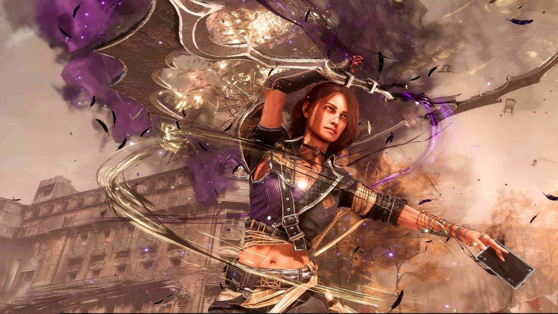 Clair Obscur Expedition 33, purple and gold armor, glowing sword, Full HD Desktop Wallpaper
