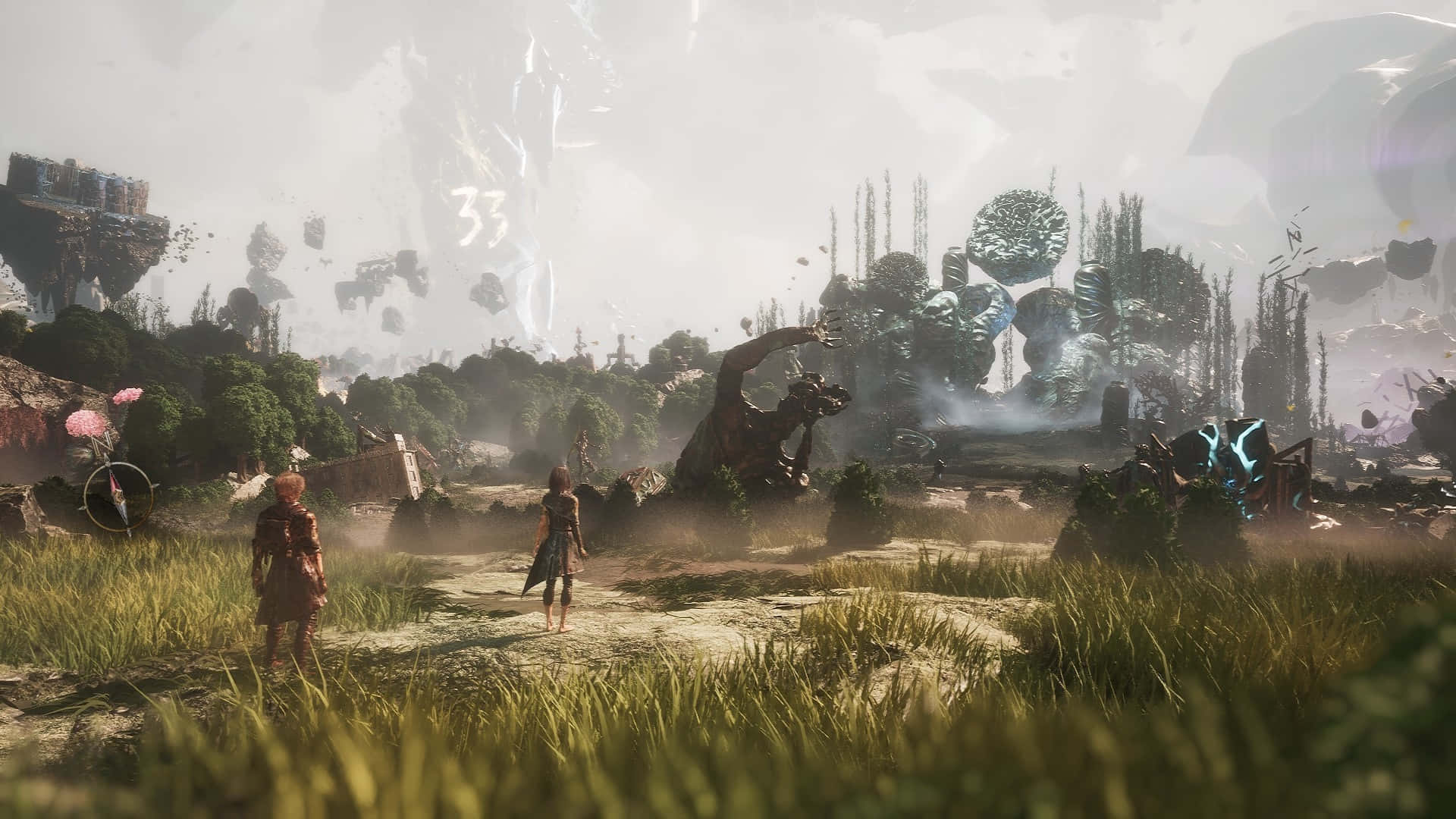 Clair Obscur Expedition 33, ruined alien city, floating structures, Full HD Desktop Wallpaper