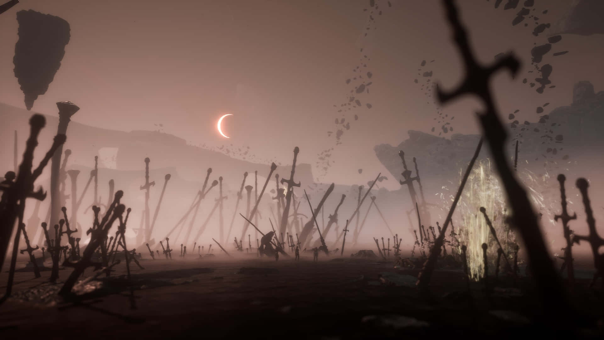 Clair Obscur Expedition 33, blood red crescent moon, desolate battlefield, Full HD Desktop Wallpaper