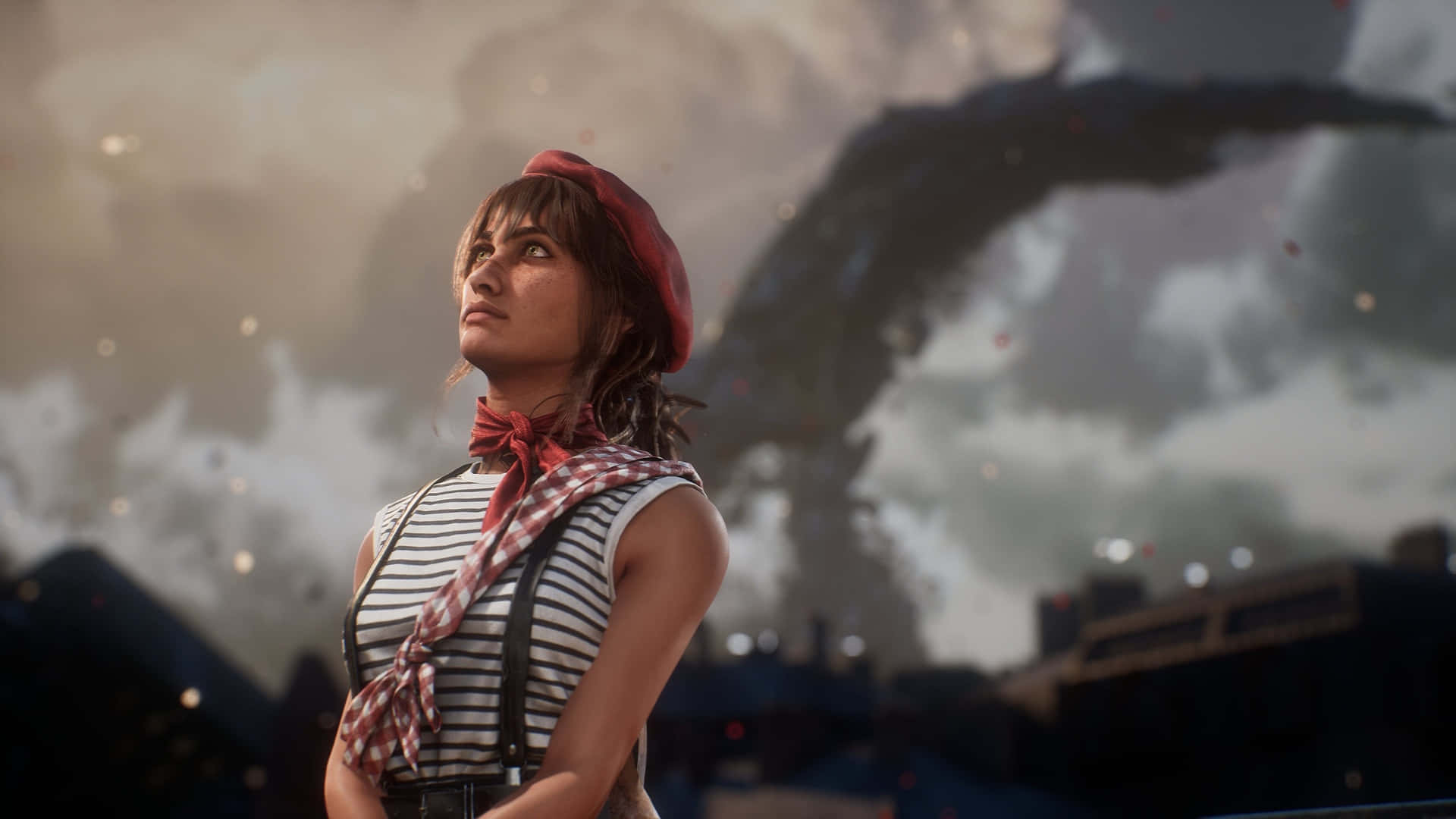 Clair Obscur Expedition 33, red beret, striped top, Full HD Desktop Wallpaper