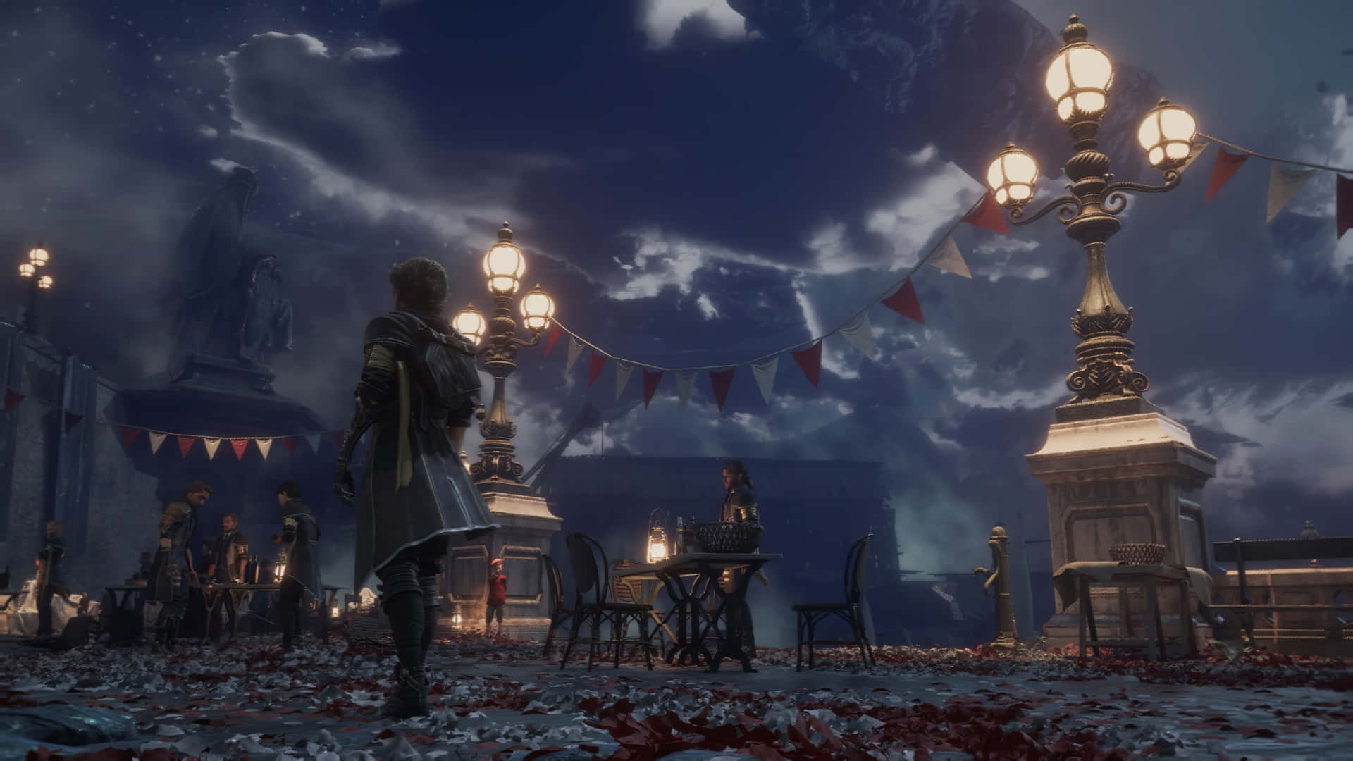 Clair Obscur Expedition 33, night scene, moonlit plaza, Full HD Desktop Wallpaper