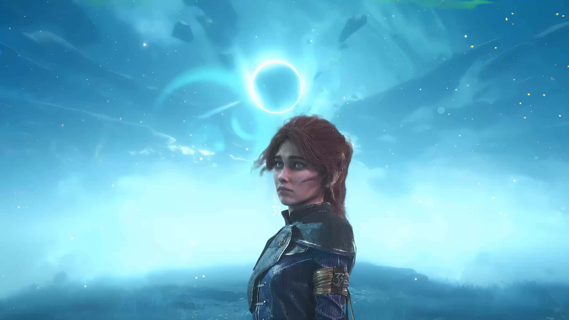 Clair Obscur Expedition 33, red-haired woman, dark armor, Full HD Desktop Wallpaper