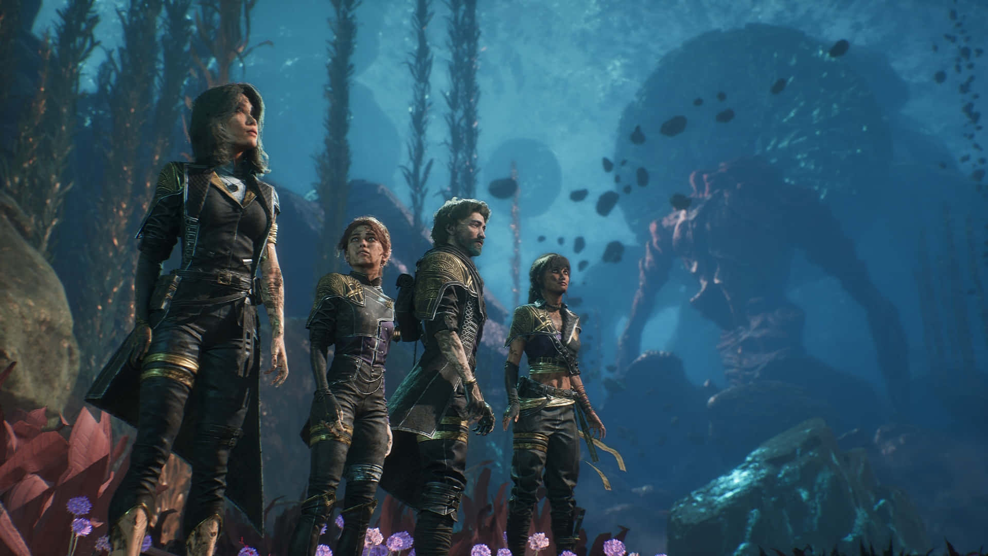 Clair Obscur Expedition 33, armored adventurers, colossal glowing jellyfish, Full HD Desktop Wallpaper