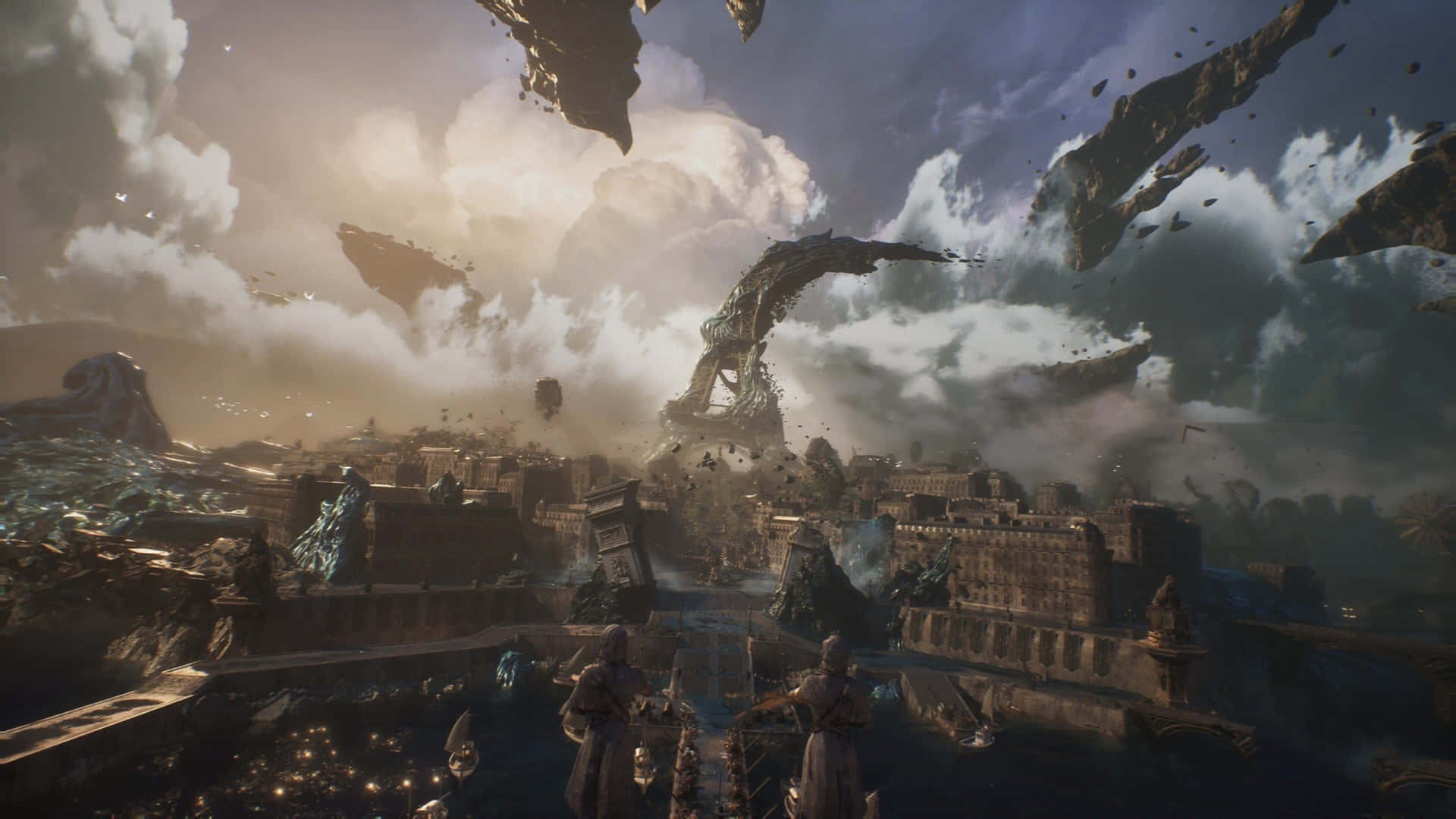 Clair Obscur Expedition 33, shattered cityscape, colossal floating ruins, Full HD Desktop Wallpaper