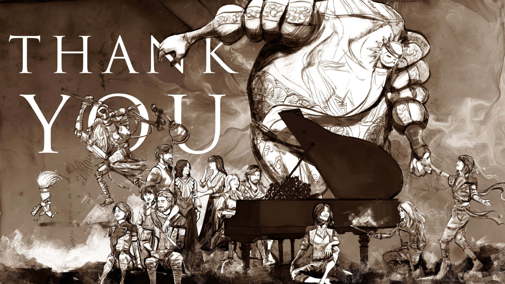 Clair Obscur Expedition 33, giant hand, piano, Full HD Desktop Wallpaper