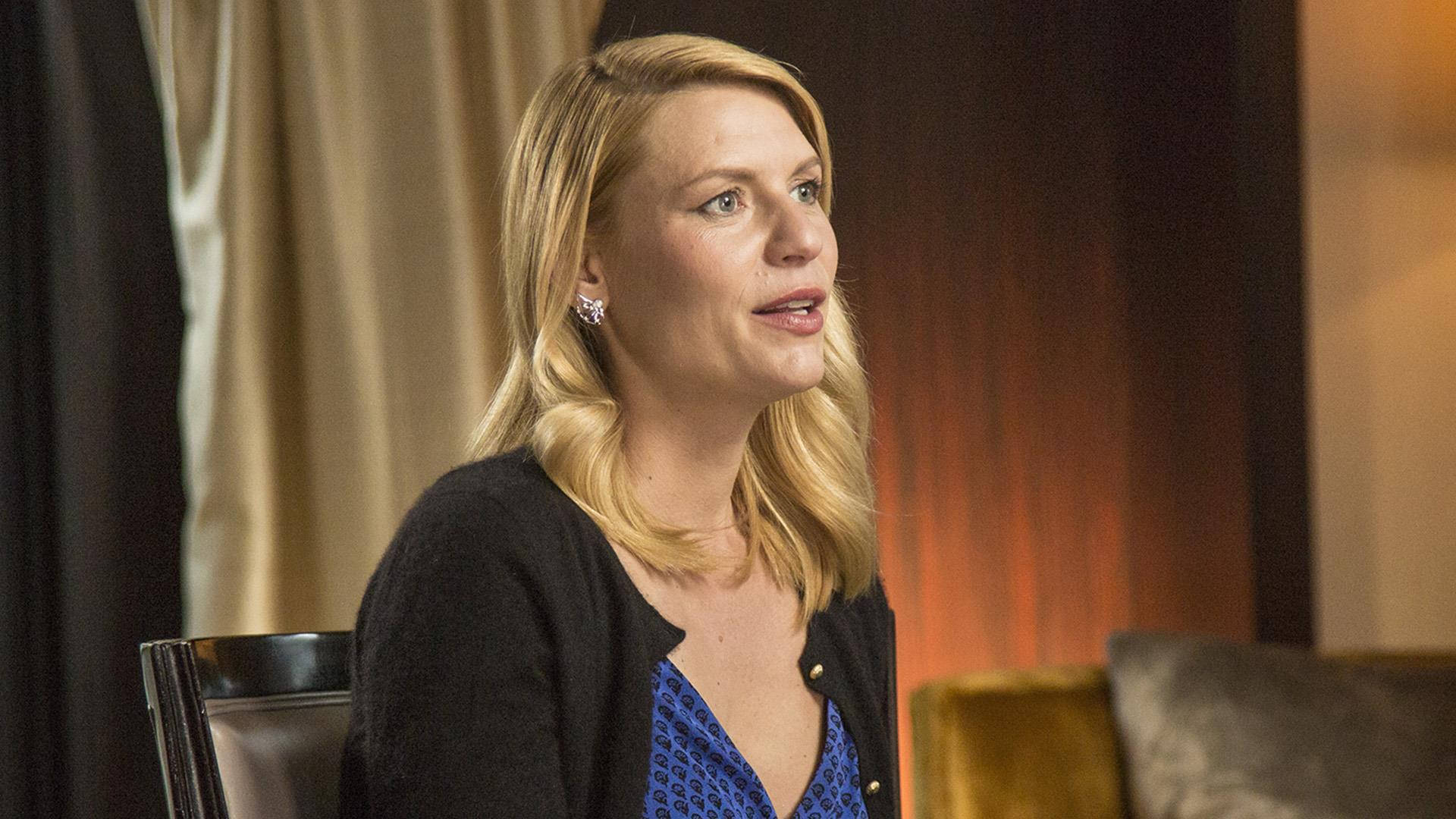 Claire Danes, black cardigan, blue patterned top, Full HD Desktop Wallpaper