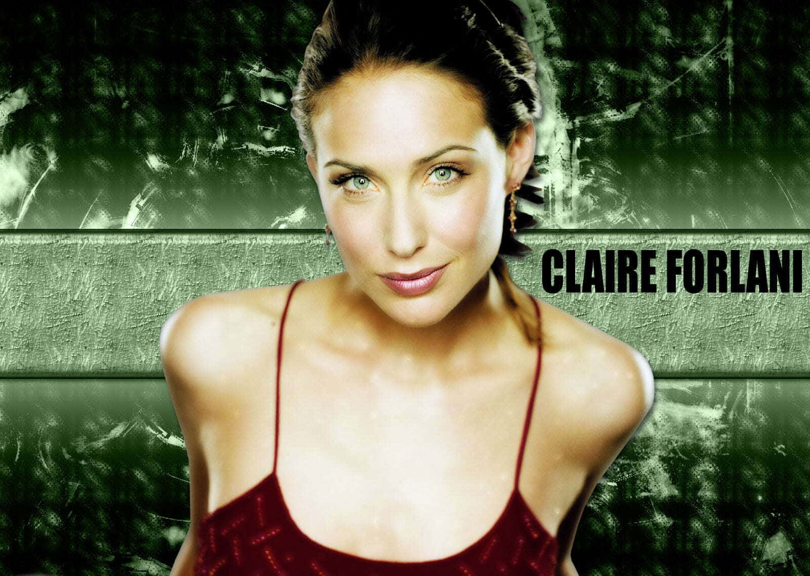 Claire Forlani, striking blue eyes, textured green background, HD Desktop Wallpaper