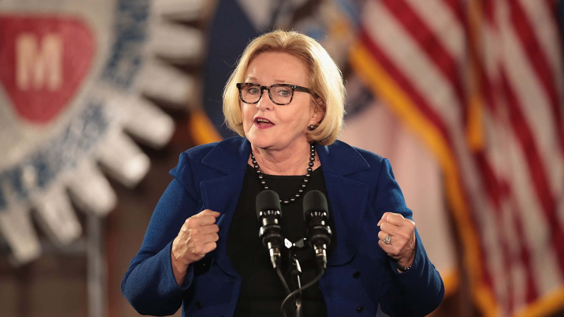 Claire McCaskill, blonde hair, glasses, Full HD Desktop Wallpaper
