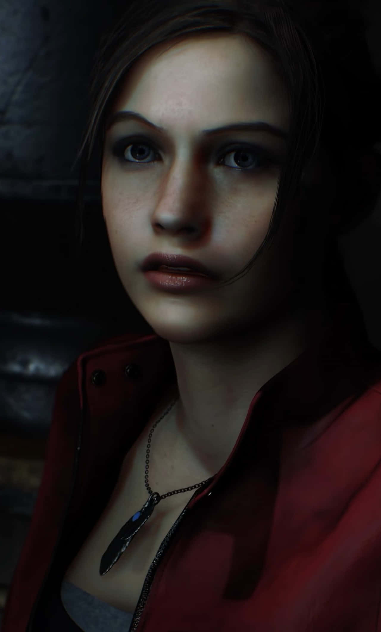 Claire Redfield, red jacket, pendant necklace, Full HD Phone Wallpaper