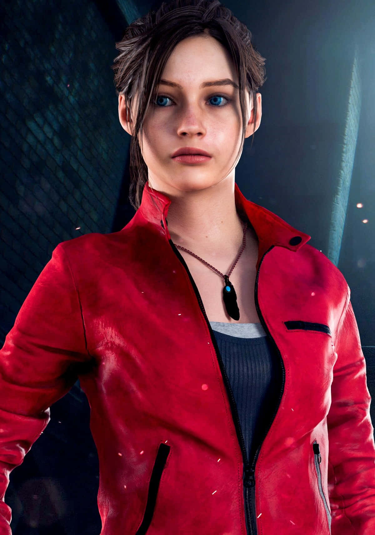 Claire Redfield, red leather jacket, blue eyes, HD Phone Wallpaper