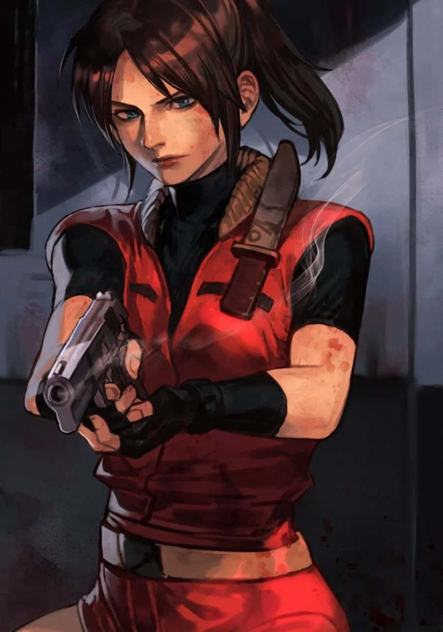 Claire Redfield, red vest, pistol, HD Phone Wallpaper
