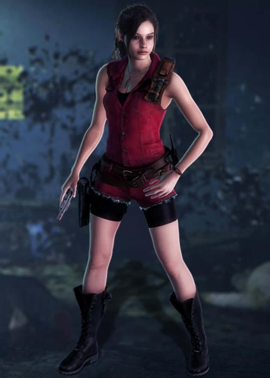 Claire Redfield, red vest, black boots, SD Phone Wallpaper