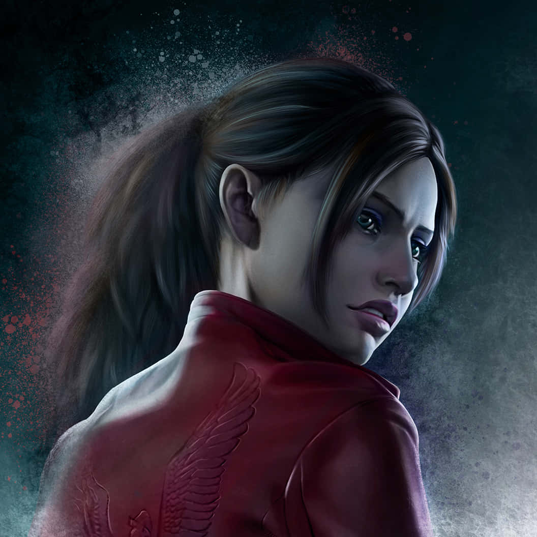 Claire Redfield, red jacket with an eagle emblem, dark hair in a ponytail, SD Desktop Wallpaper